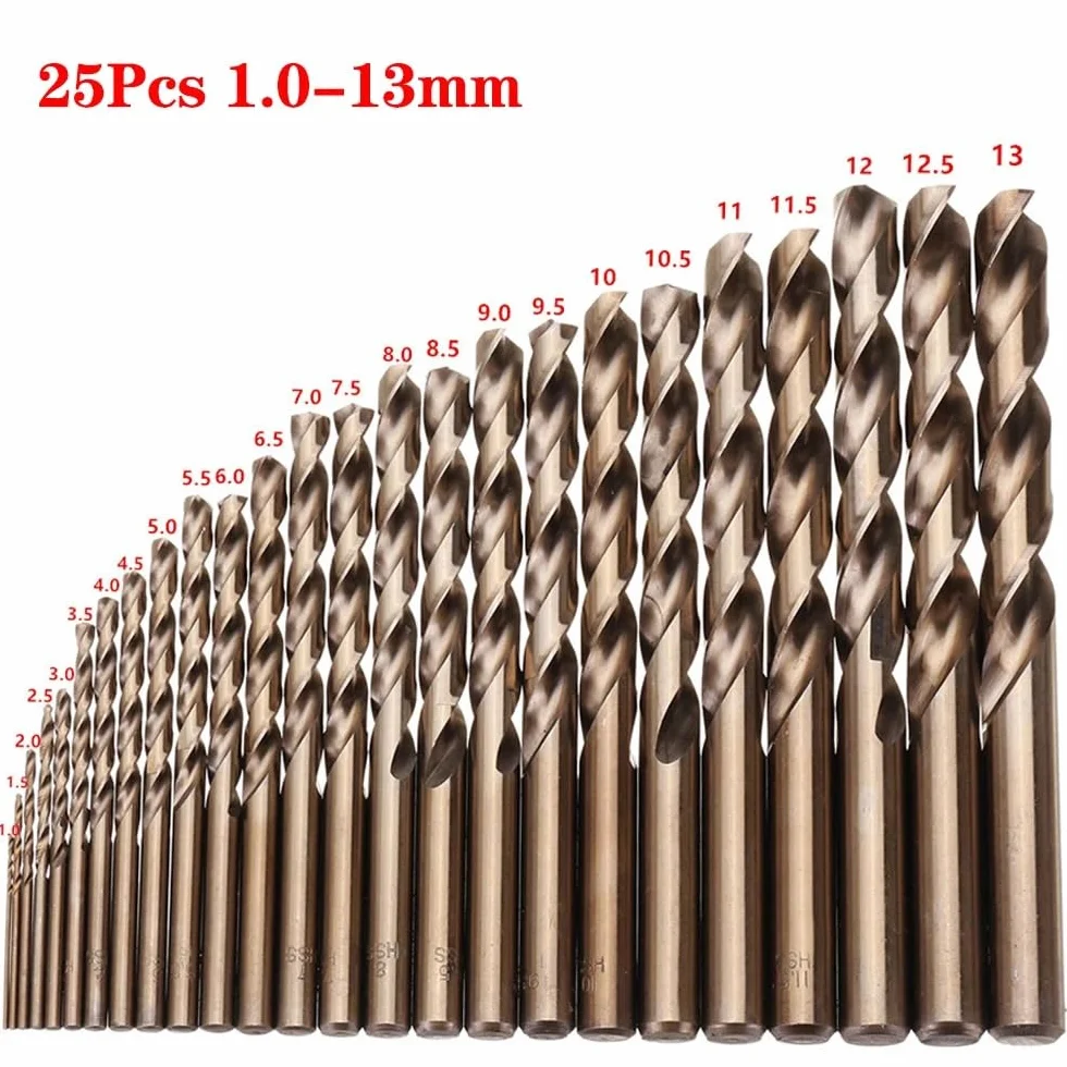 5Pcs M35 Cobalt Metal Drill Straight Shank Twist Drill Bit Set HSS-Co Hole Opener Tool For Stainless Steel Metal Iron Woodworking(25pcs)