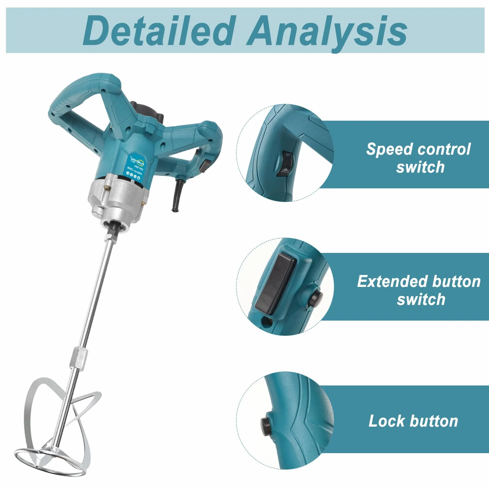Akumulatorowy mieszacz do zaprawy malarskiej, kompatybilny z baterią Makita 18 V, elektryczny mieszacz zaprawy z 6 prędkościami, 3200 W, maks. 1200 obr./min, mieszacz zaprawy do cementu, betonu i