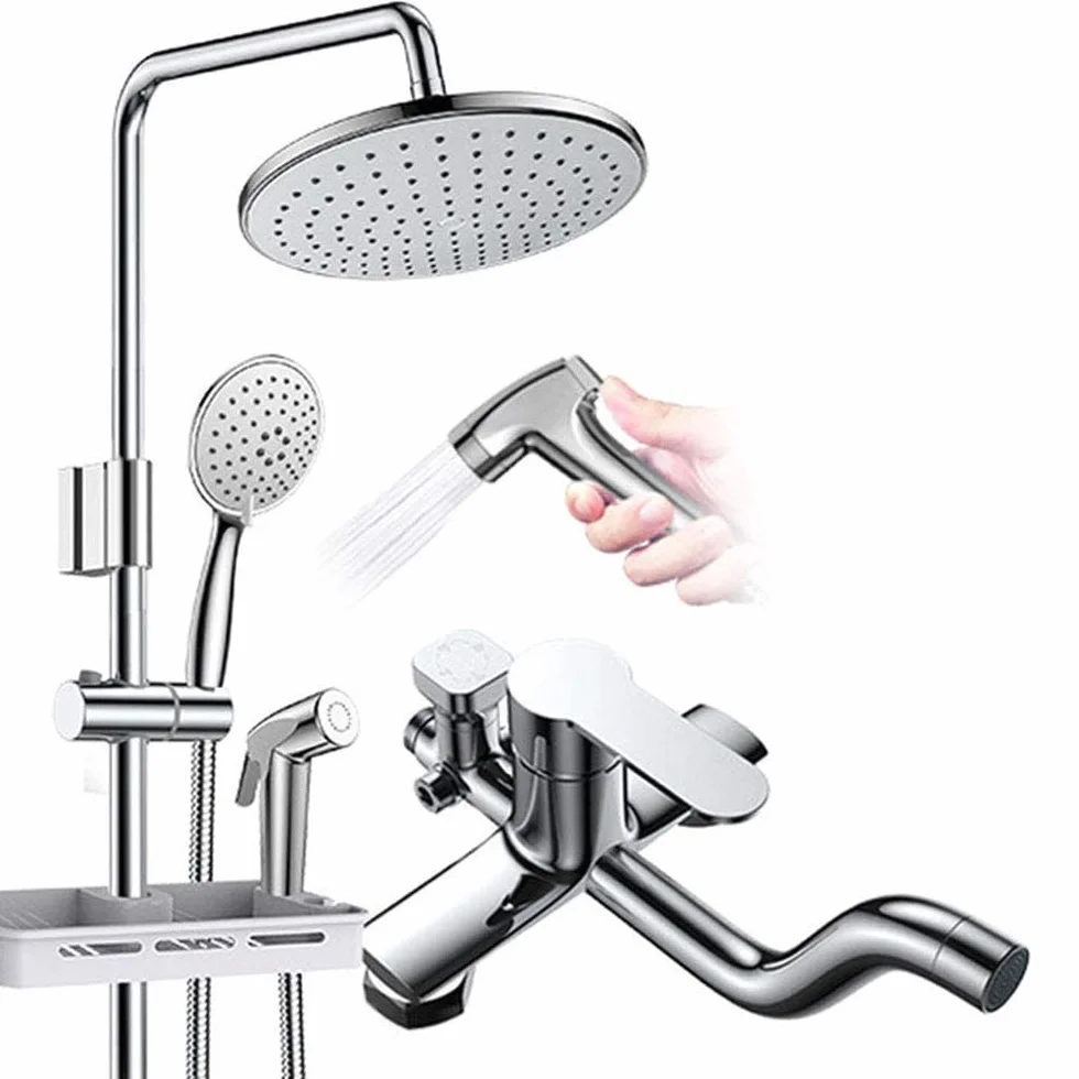 Baterie prysznicowe, bateria do wanny prysznic kran do łazienki bateria wannowa ścienny deszczownica zestaw prysznicowy Mixer Tap, Chrome