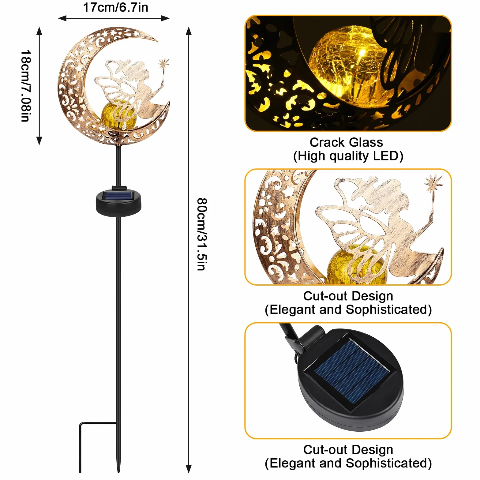GuKKK Księżycowe lampy solarne do ogrodu, 2 sztuki, do użytku na zewnątrz, dekoracja tarasu, księżycowa wróżka, światło słoneczne, elf/wróżka kwiatowa, wodoszczelna lampa solarna, na taras, balkon,