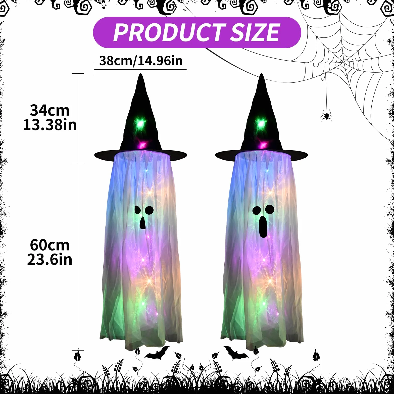 Halloween wiszące dekoracje świecący kapelusz ducha LED