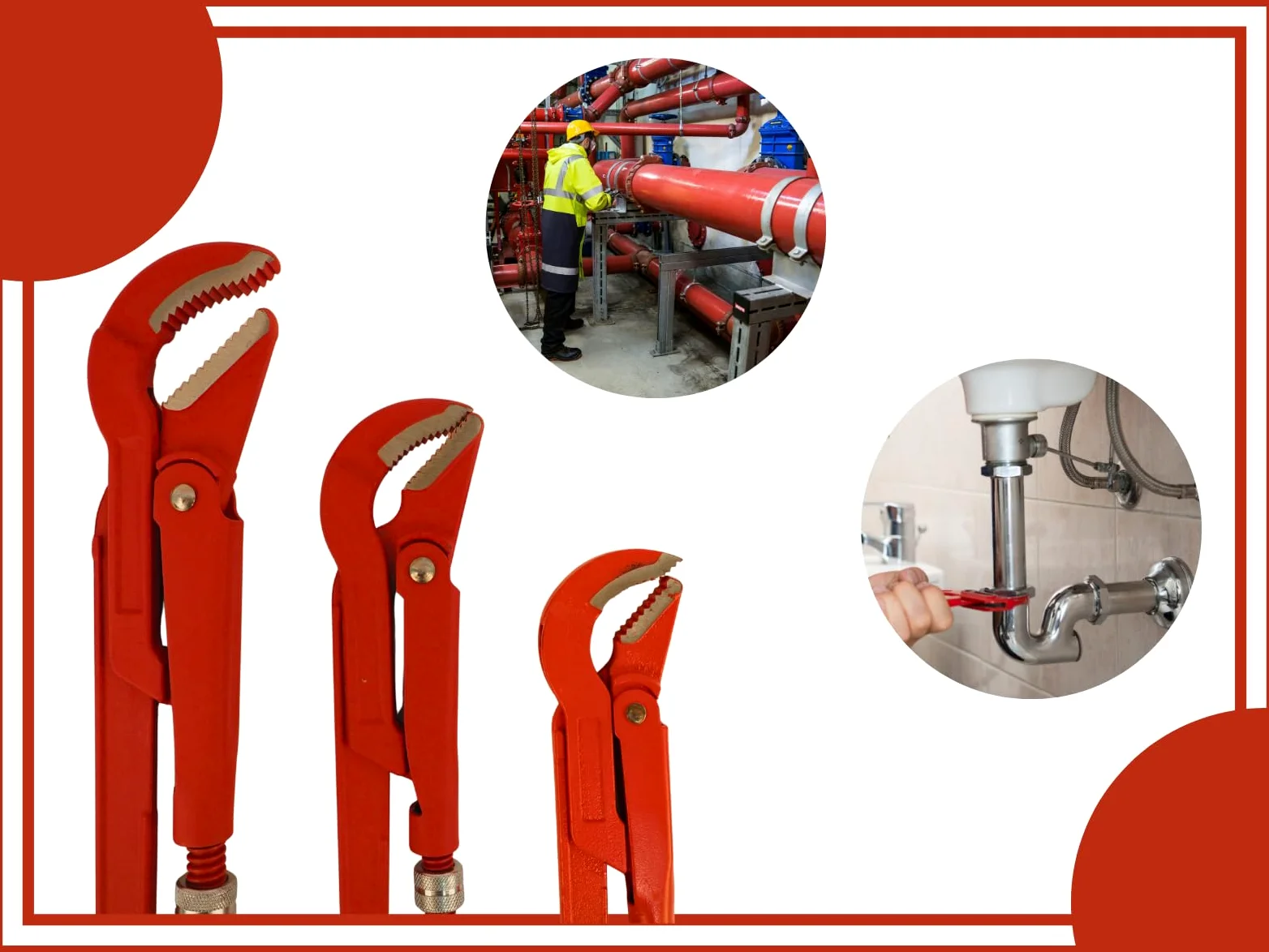 3-częściowy zestaw szczypiec do rur – 1" 1,5" 2" – regulowany stalowy klucz do rur – czerwone hydrauliczne szczypce do rur – wytrzymała konstrukcja stalowa do instalacji sanitarnych i