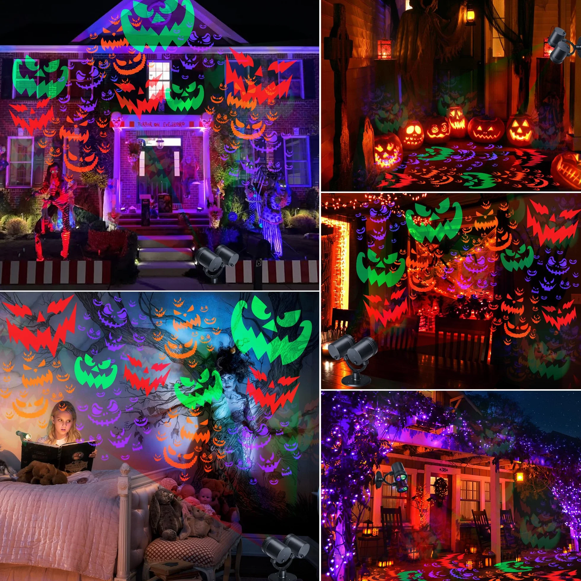 Moxled Dekoracja Halloween, Podwójna Głowica, Dynamiczny Projektor z Timerem, Wodoszczelny, Do Ogrodu, Na Okno, Ścianę, Podwórko, Imprezę