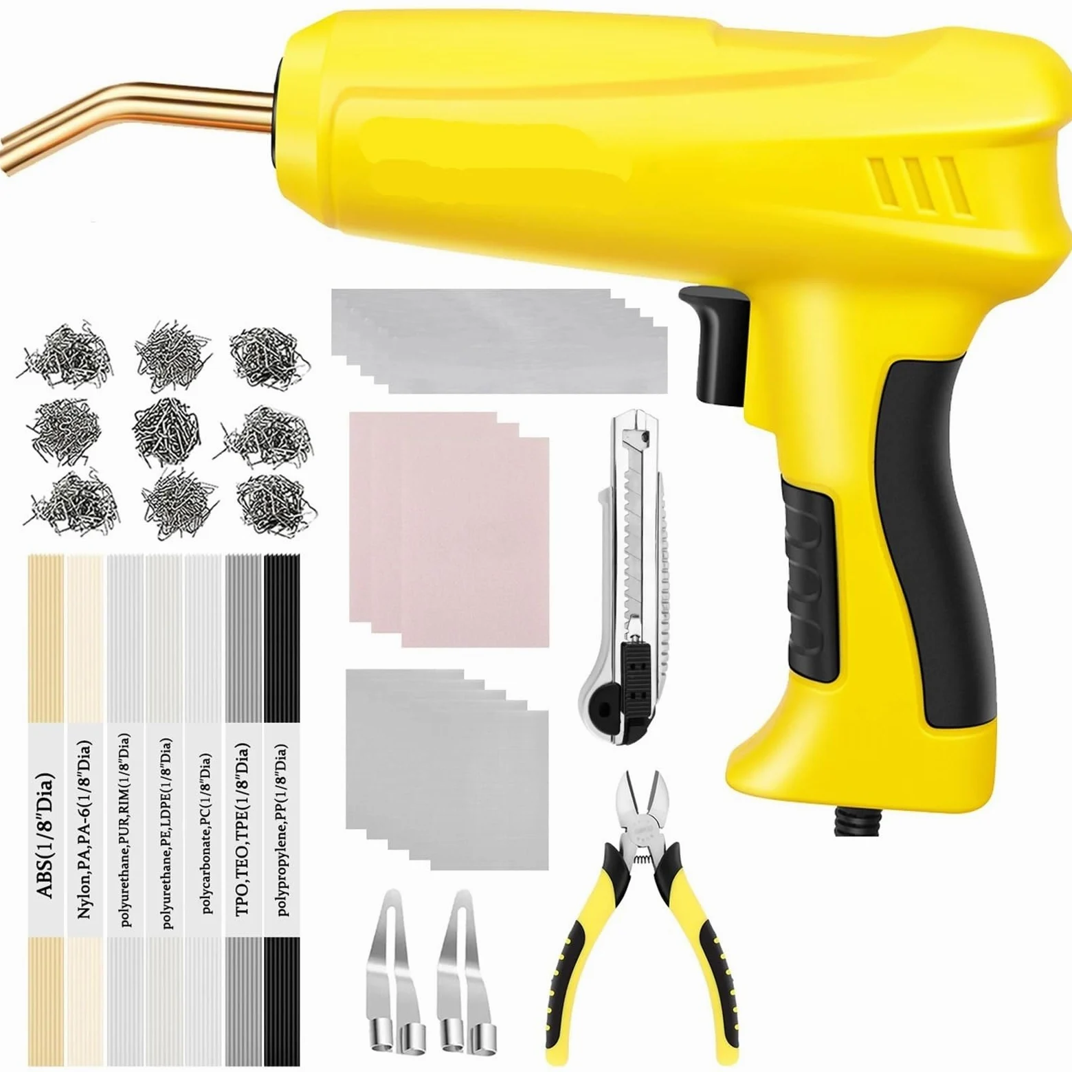 Zestaw lutowania 200W Spawarka Plastikowa Zestaw Do Spawania Tworzyw Sztucznych Zestaw Zszywacza Na Gorąco Pistolet Spawalniczy Do Tworzyw Naprawa Samochodów PVC Zgrzewarka do plastiku(Set 1)