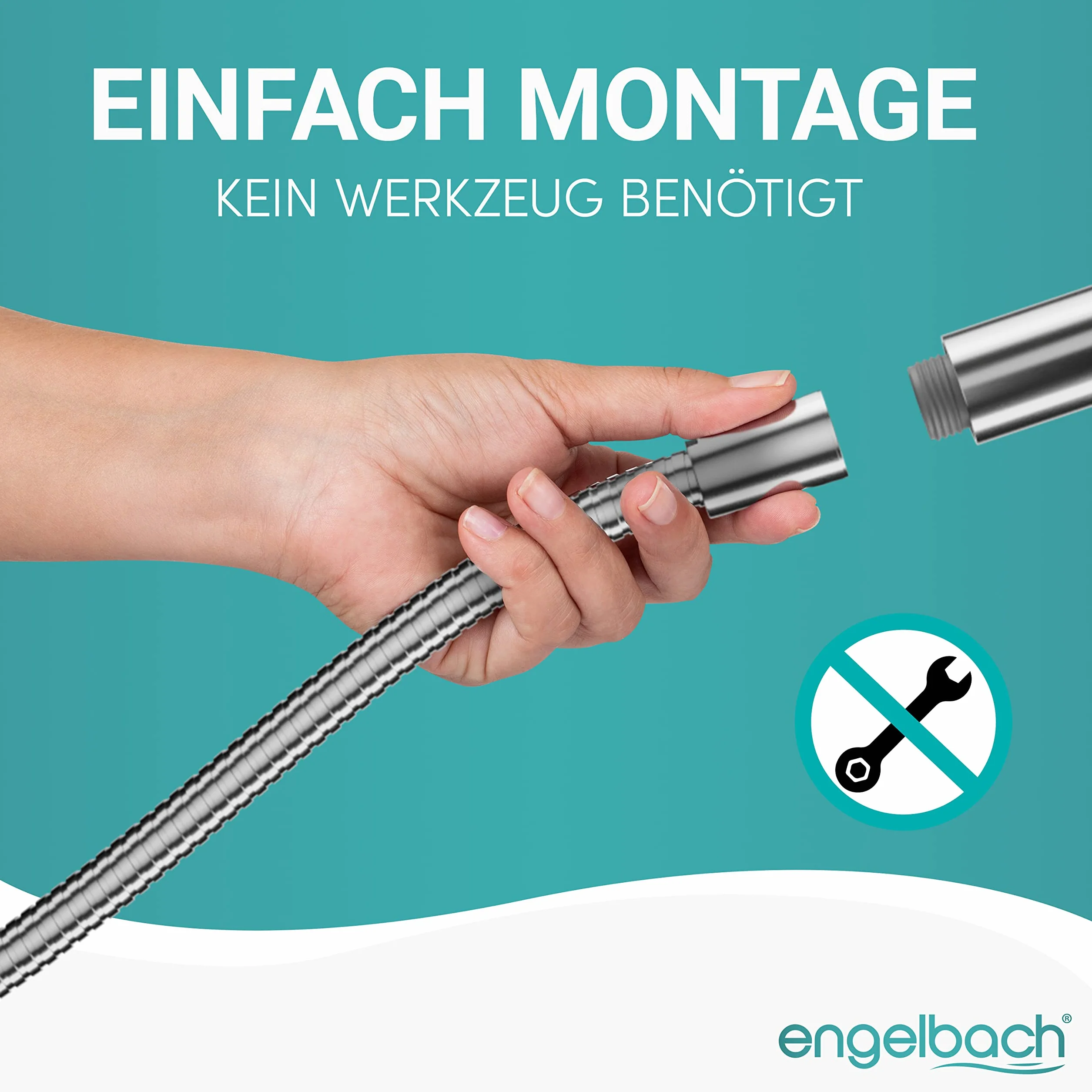 Engelbach® Wąż prysznicowy 1,5 m ze stali nierdzewnej – wąż z prysznicem ze standardowym przyłączem – elastyczny i certyfikowany do wody pitnej – Made in Germany