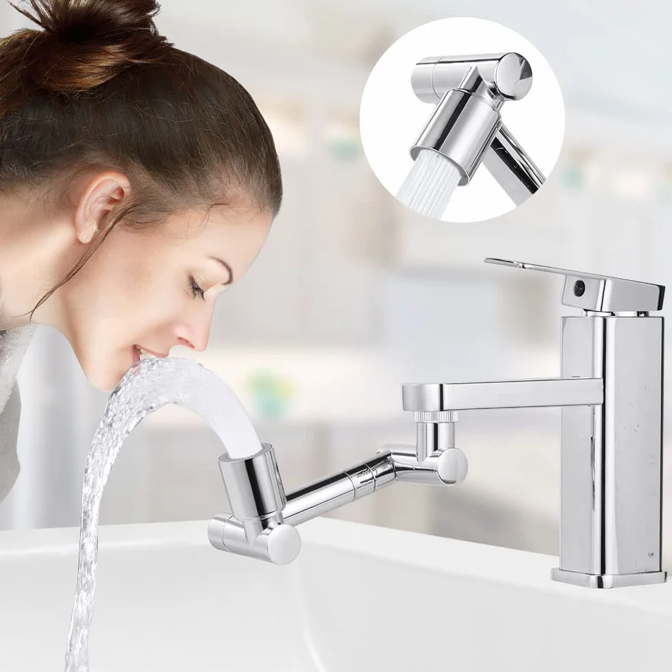 Flintronic Aerator do kranu 1440°, wielofunkcyjny przedłużacz kranu z teleskopowym ramieniem, 2 tryby, uniwersalny zawór zapobiegający rozpryskiwaniu do kuchni, łazienki