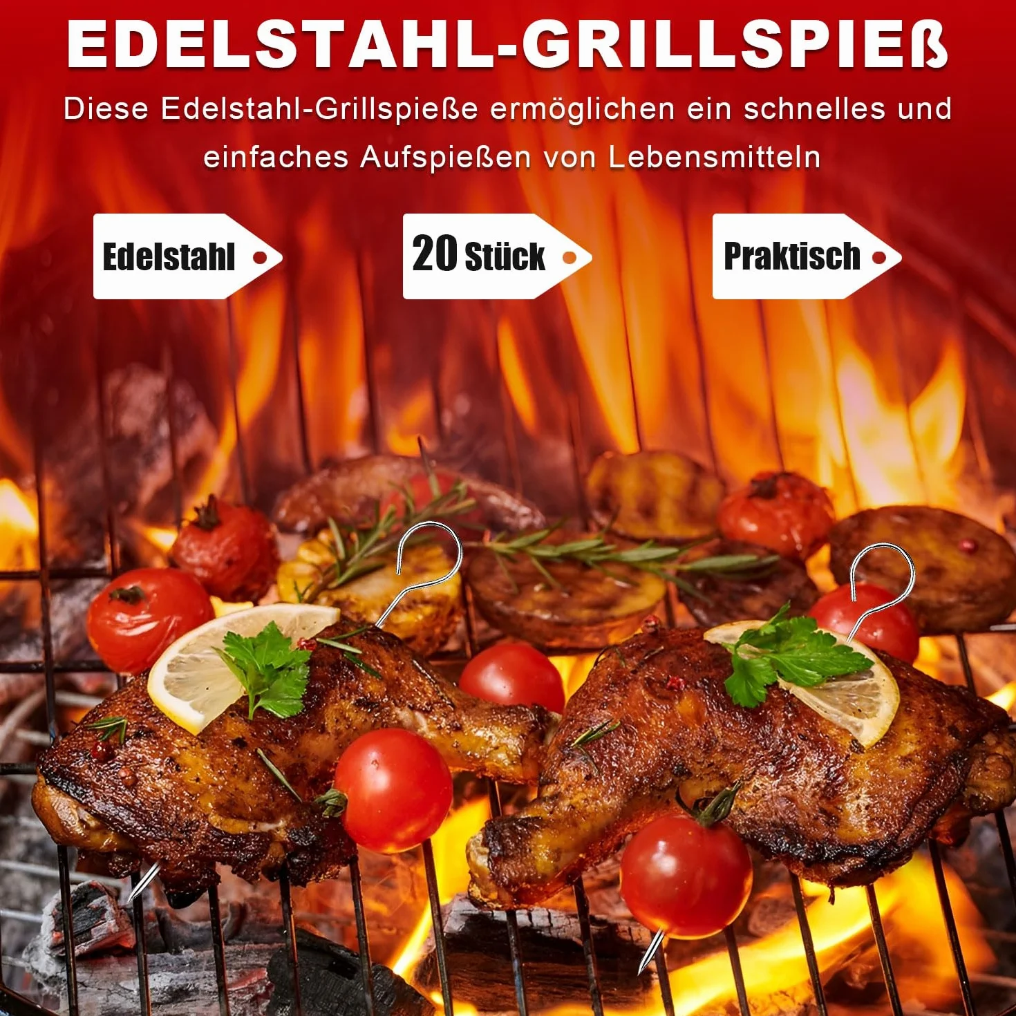 Szpikulce do szaszłyków ze stali nierdzewnej 15 cm zestaw 20 sztuk