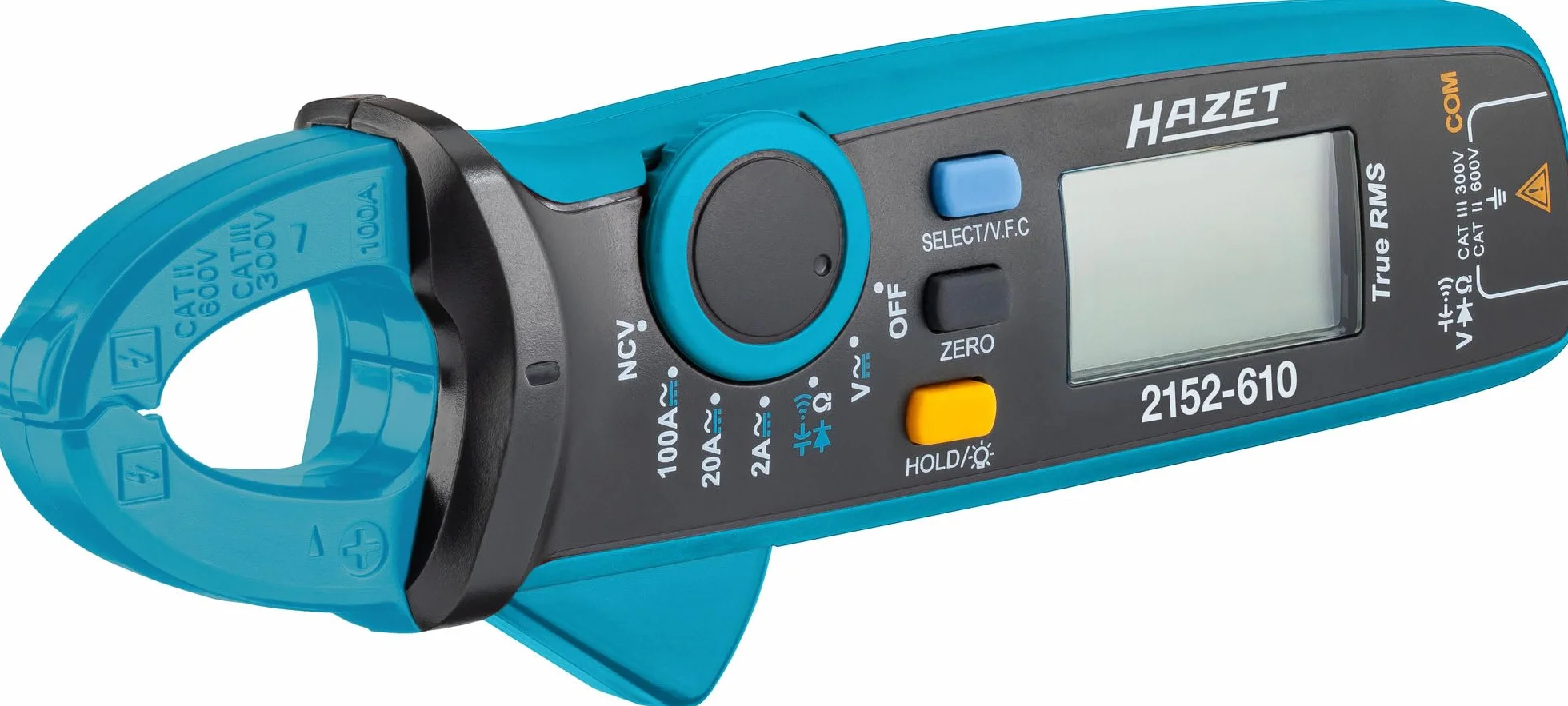 HAZET Cyfrowy zacisk prądowy 2152-610, kompaktowy, do napięcia, prądu i oporu, z podświetlanym wyświetlaczem LCD, funkcją NCV, akcesoria w zestawie.