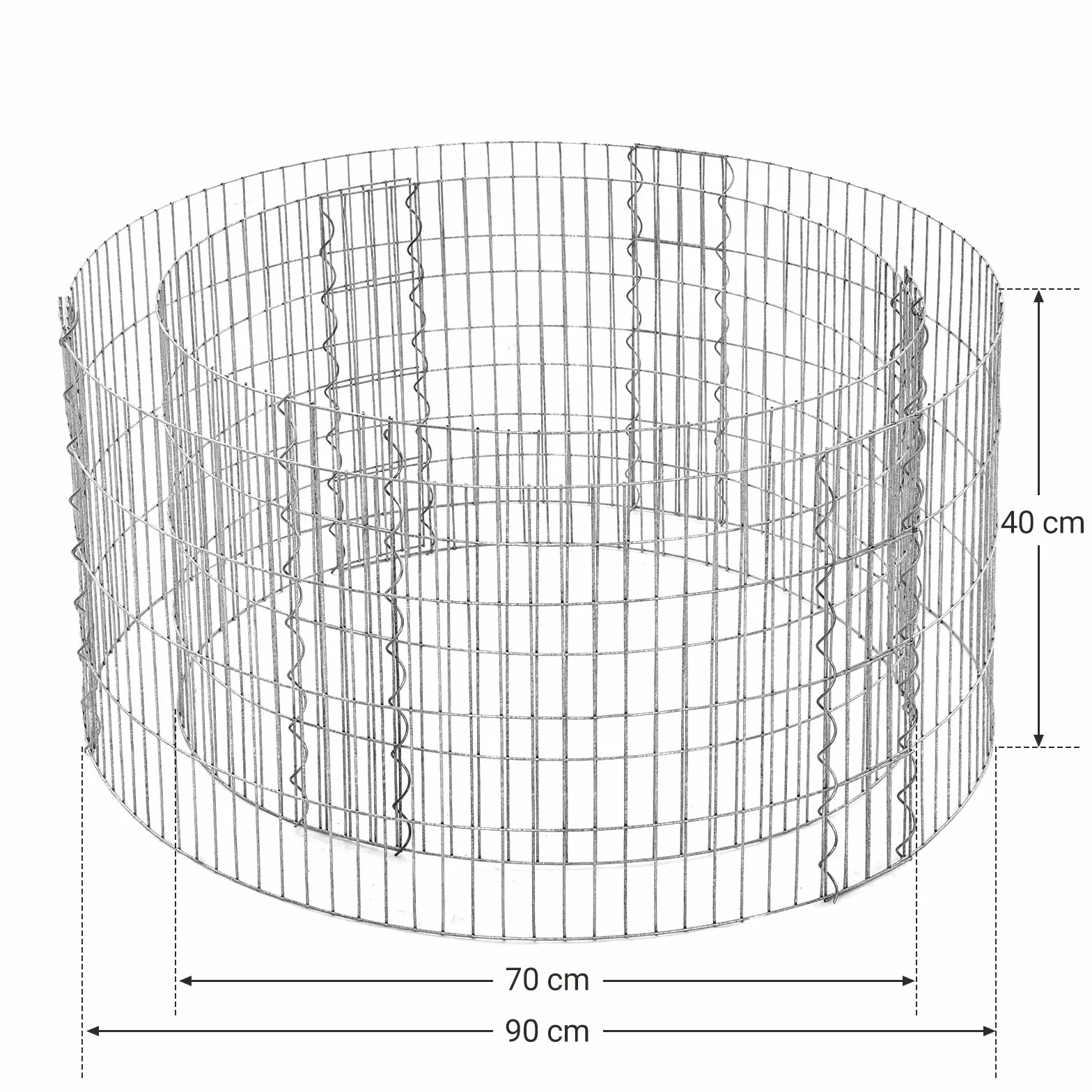 SONGMICS gabion okrągły kosz gabionowy 90x40 cm siatka 2,5x10 cm stal ocynkowana srebrny GGB479