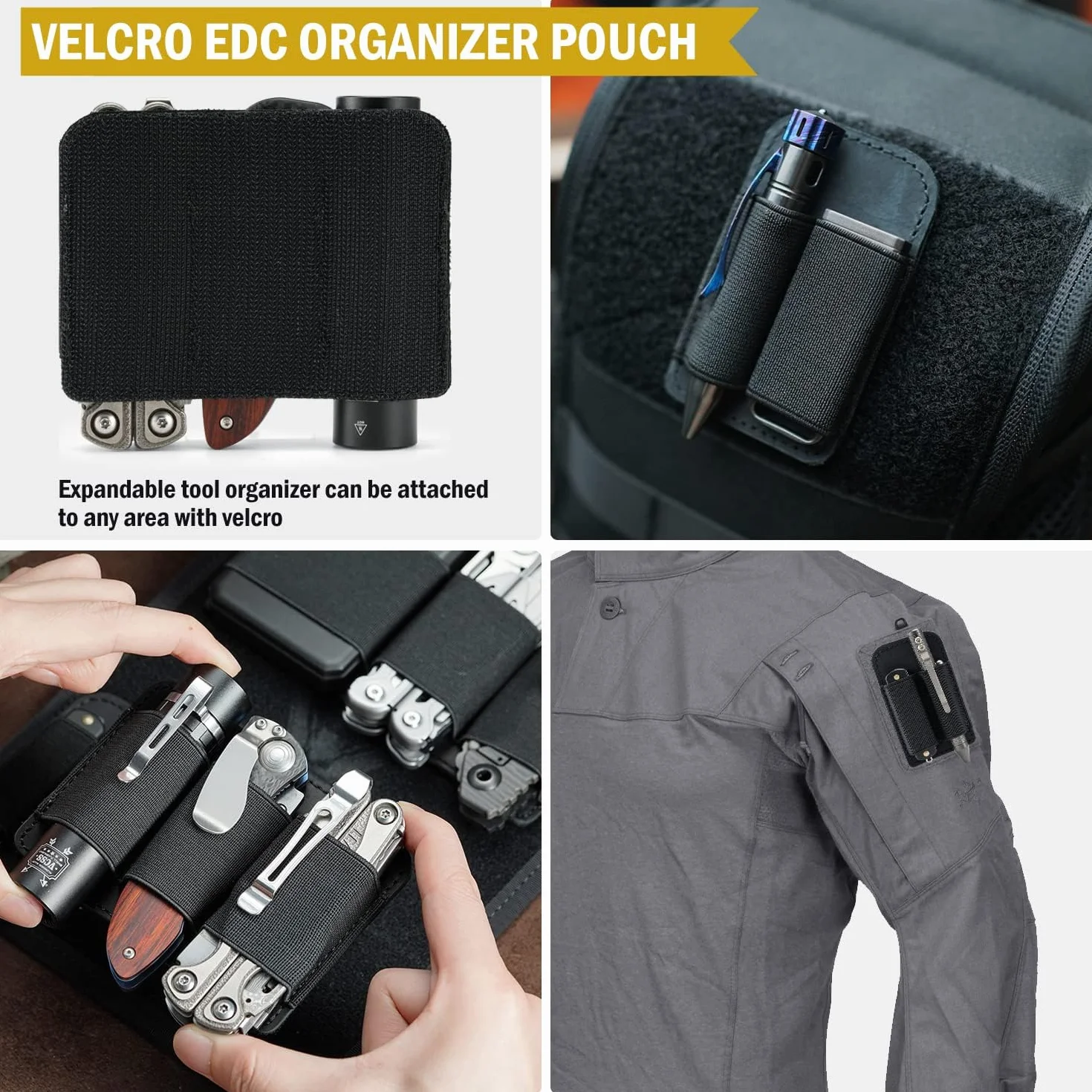 VIPERADE PL6 EDC elastyczna łatka organizatora z haczykiem, skórzany uchwyt boczny EDC do taktycznego pióra latarki EDC Battery Przekładnie do organizowania codziennej torby