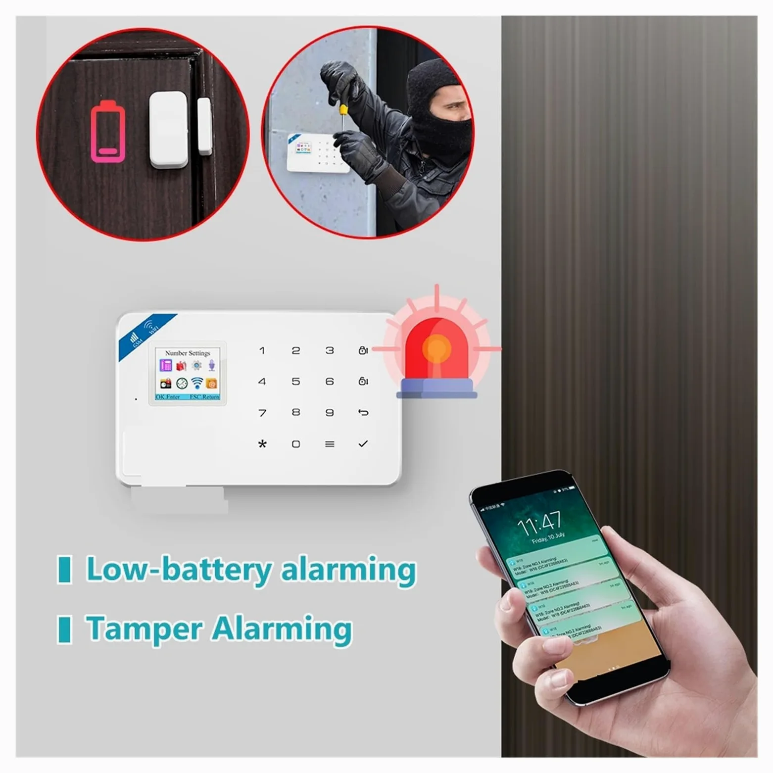 4G Inteligentny alarm domowy System alarmowy GSM Czujnik ruchu Detektor Włamywacz cennych aktywów Do domu i garażu(KIT 1)
