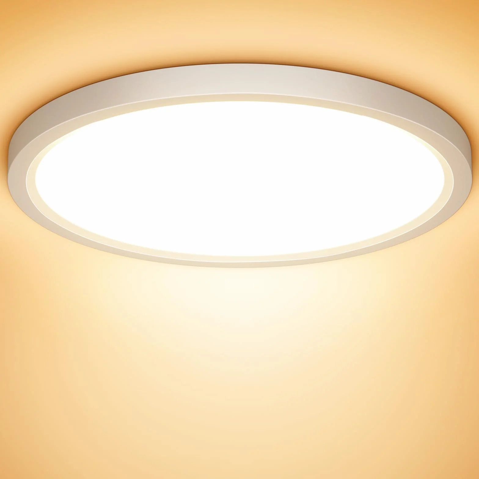 NIBSHOOM Lampa Sufitowa LED, 3000K 18W IP44 Wodoodporna Super Cienka Okrągła Płaska Lampa 1800LM Do Salonu Łazienka Sypialni Kuchni Ø220*H24mm