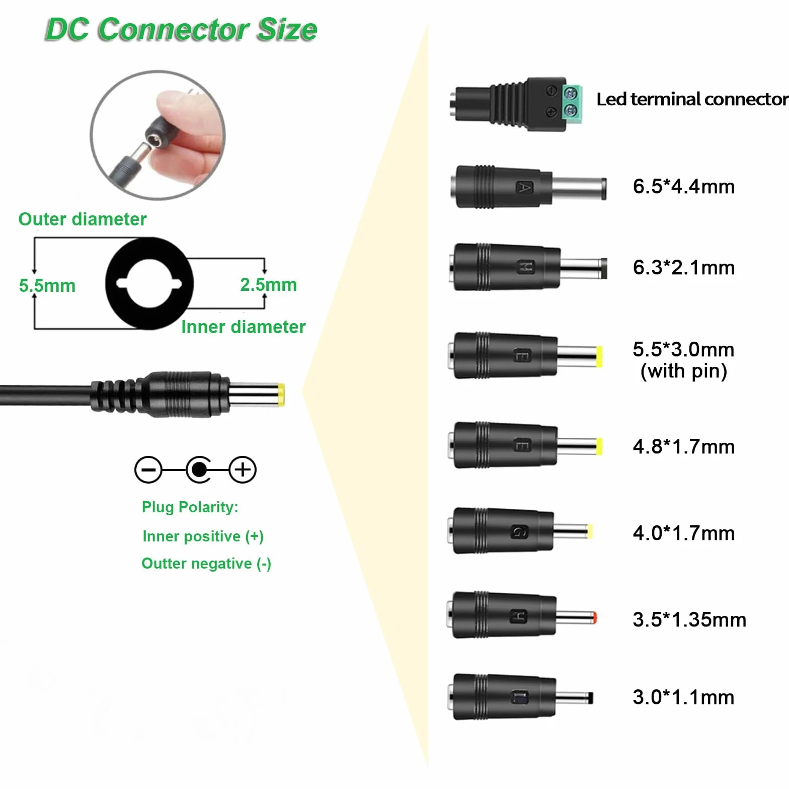 Zasilacz 24 V, 2,5 A, 60 W, DC 24 V, 2,5 A, 2 A, 1,5 A, 1 A, zasilacz przełączający z wtyczką DC 5,5 x 2,5 mm i 10 szt. złącza DC do taśm LED, monitora komputera