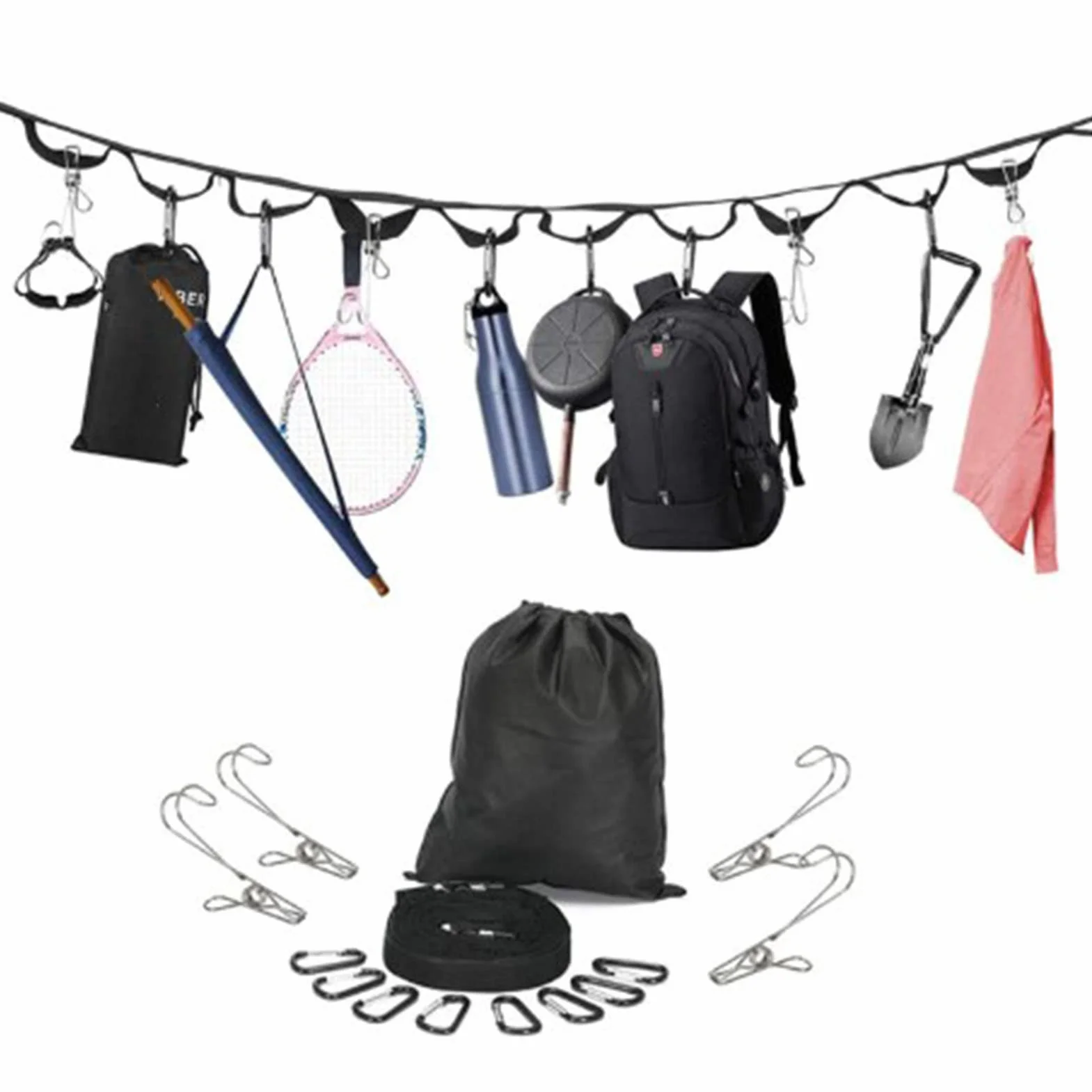 Pasek Do Przechowywania Na Kempingu, Namiot Camping Stuff Wisz?cy Organizer Na Drzewo, Niezb?dny Sprz?t Kempingowy Hamak Kuchenny Pasek Akcesoria Do Namiotu(4-?y?owy zacisk czarny)