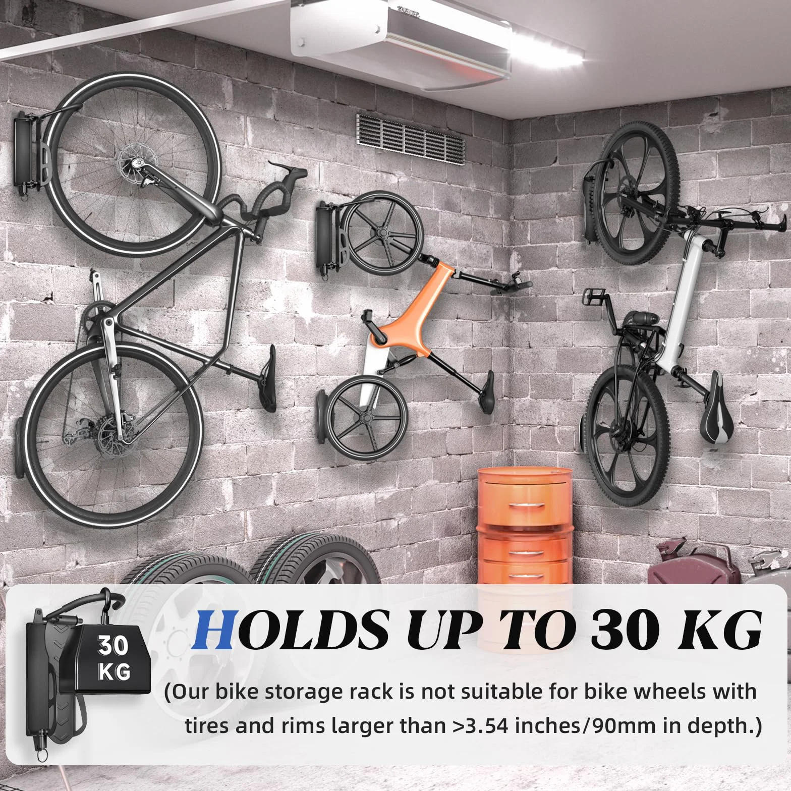 WELDUN Uchwyt ścienny na rower, 2 zestawy, obrotowy uchwyt rowerowy, pionowy stojak do przechowywania roweru, do garażu i wewnątrz, nośność 30 kg