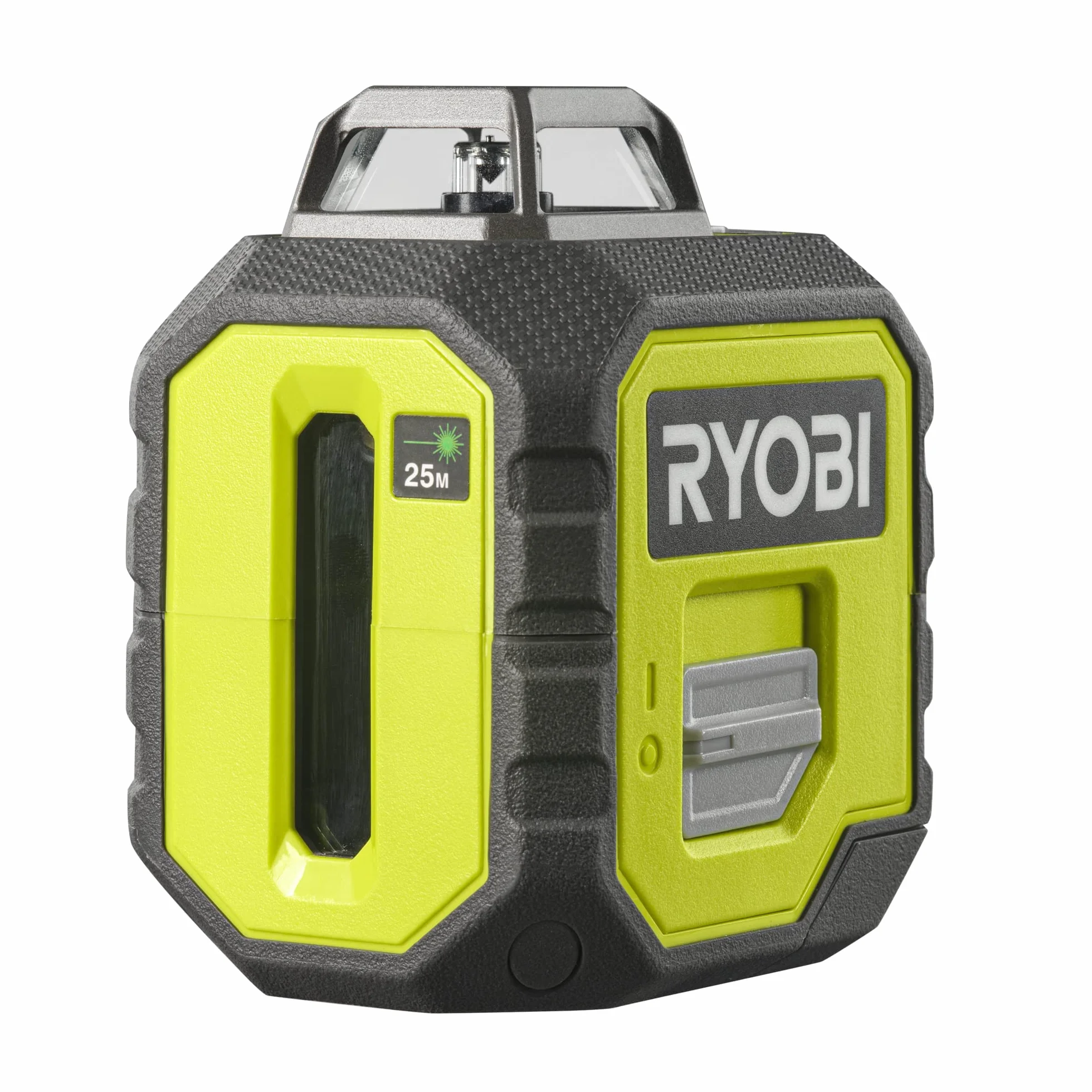 RYOBI Zielony Laser 360° RB360GLL, Automatyczne Poziomowanie, Zasięg Pracy do 25 m, Dokładność +/- 0.5 mm/m, 1 x Wertykalna, 1 x Krzyżowa, 1 x Linia 360°, 4 Baterie AA i Gwint Statywu ¼”