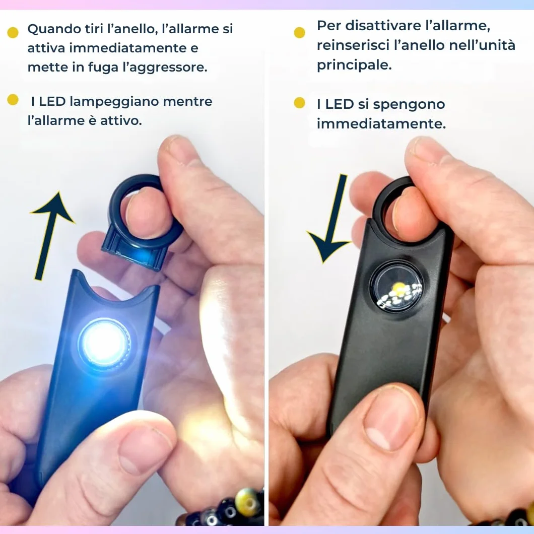 VOLTEK gwizdek i alarm osobisty (niebieski) kobieta obrona + detektor samoobrony drzwi i okien, alarm, mini autonomiczny + gwizdek osobisty awaryjny potężna lampa 135 dB, USB-C, przewodnik