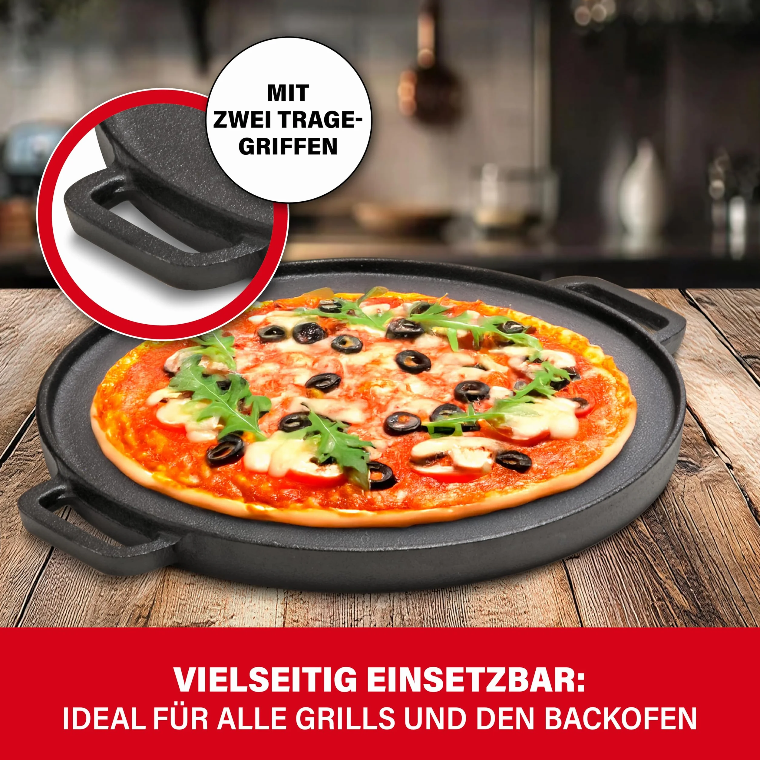 BBQ Boss Żeliwna płyta grillowa [2 w 1], ruszt do grillowania, okrągła płyta do grilla, dwustronna, do grilla i piekarnika, Ø 29,5