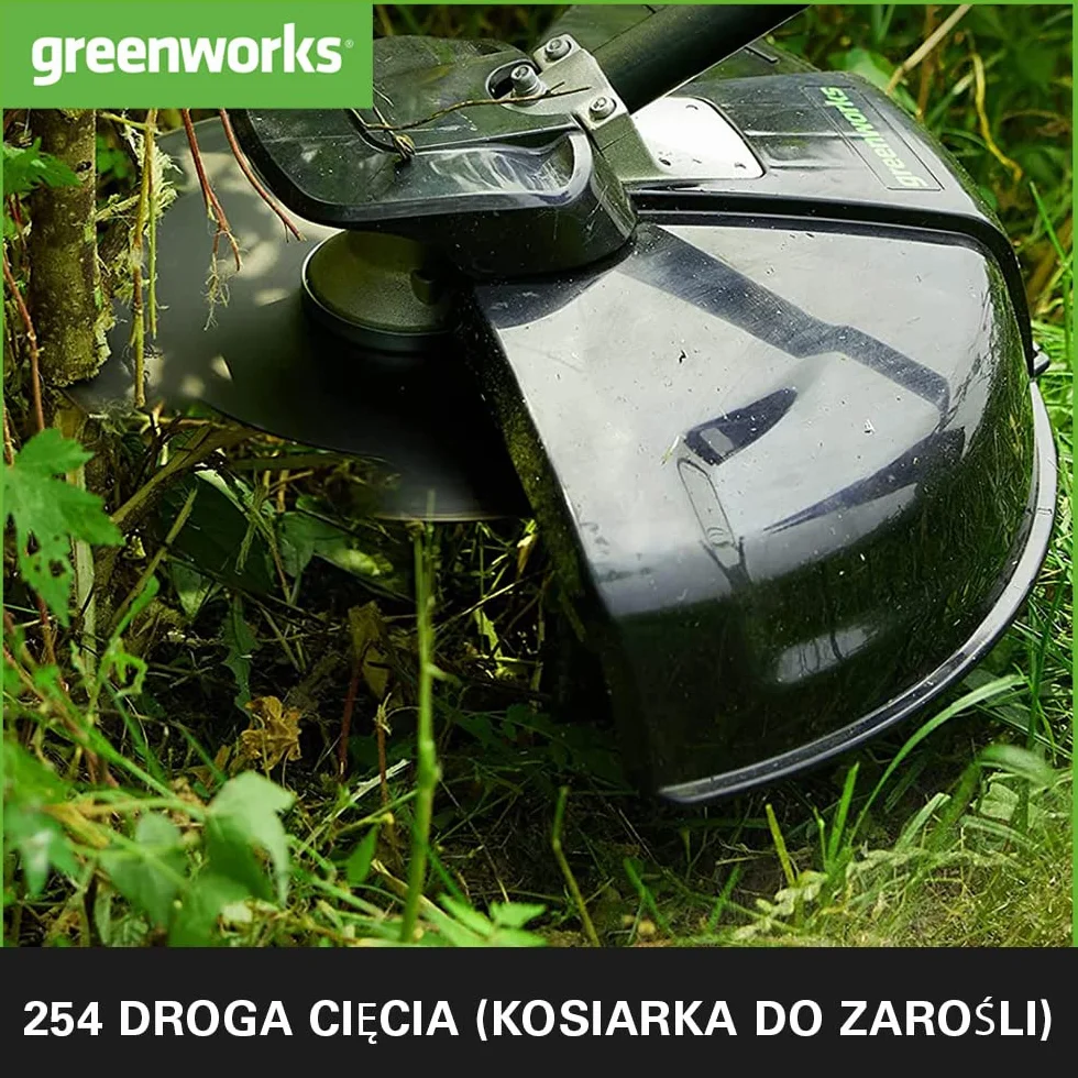 Greenworks GD40BC Akumulatorowa Kosa z Silnikiem Bezszczotkowym, Szelki, Regulowana Wysokość, 40 cm Szerokość Cięcia, 2 mm Żyłka Nylonowa lub 25 cm Ostrze BEZ Baterii 40V i Ładowarki