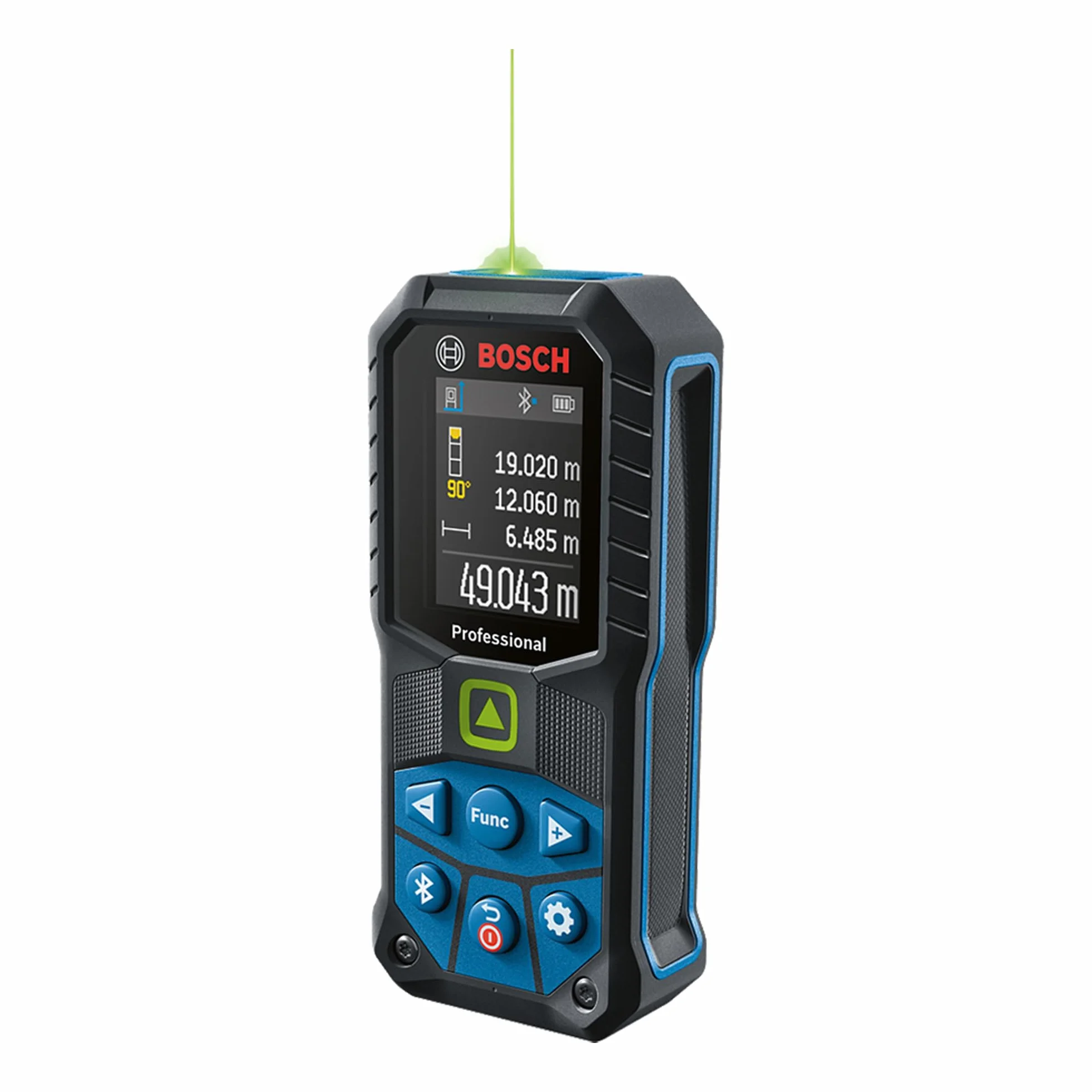 Bosch Professional Dalmierz laserowy GLM 50-27 CG (zielona wiązka laserowa, zasięg: do 50 m, wytrzymały, IP65, transfer danych przez Bluetooth, 2 baterie AA, uchwyt na rękę, pokrowiec)