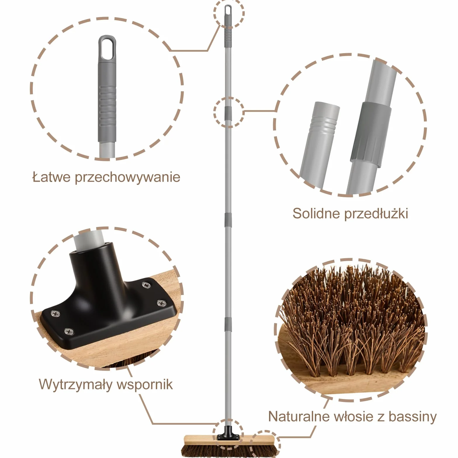 Mitclear 40cm Miotła Ogrodowa Heavy Duty z Długim Uchwytem(160cm), Miotła Ciężka, Miotła Pchana na Zewnątrz, Sztywna Szczotka z Naturalnym Włosiem Bassine, do Tarasów, Podjazdów, Garaży, Ogrodów
