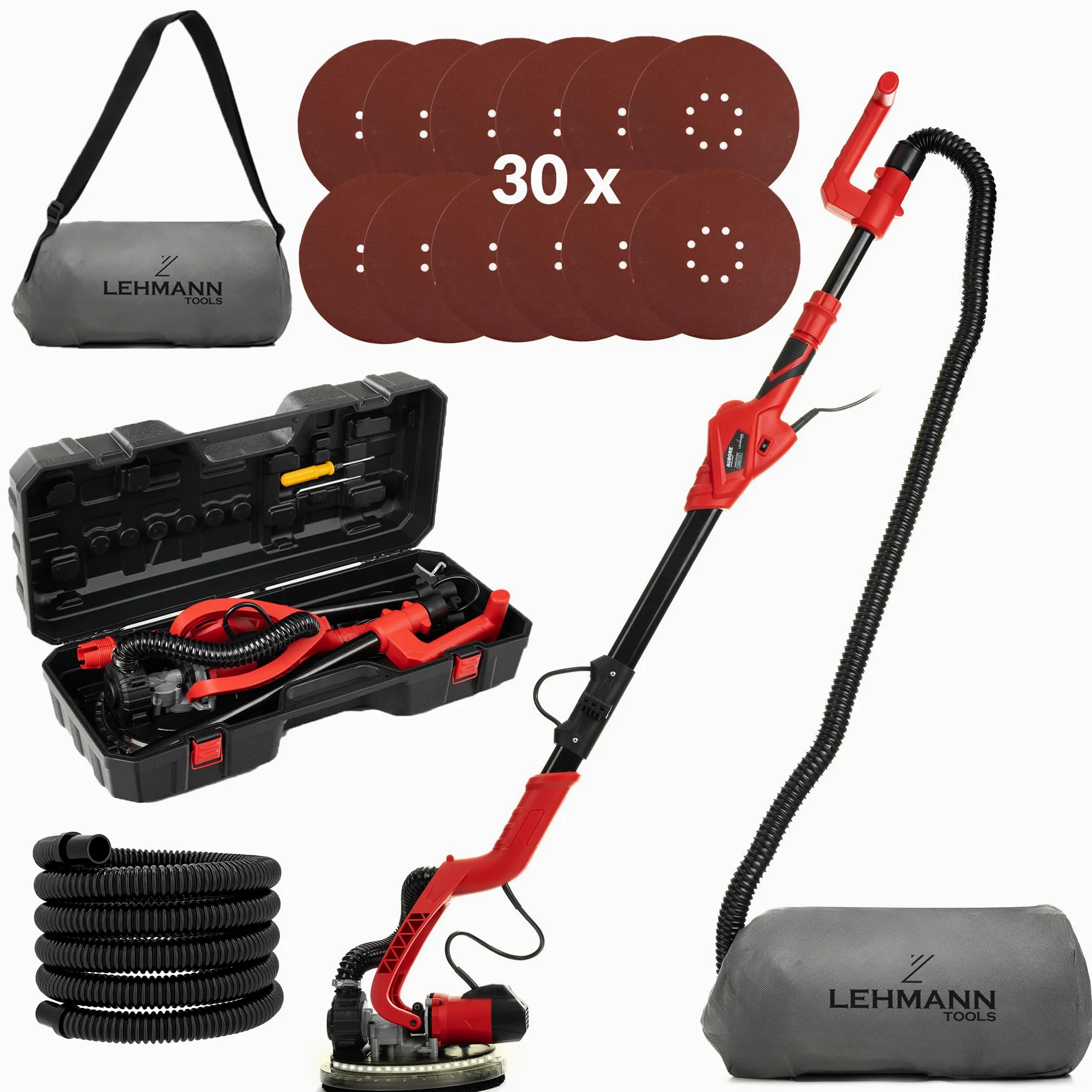 Lehmann LTOWG-7122 szlifierka do gipsu żyrafa z diodami LED i uchwytem teleskopowym, z systemem odsysania 1800 W, szlifierka do gipsu, gładzi, tynku, ścian, kartongipsu