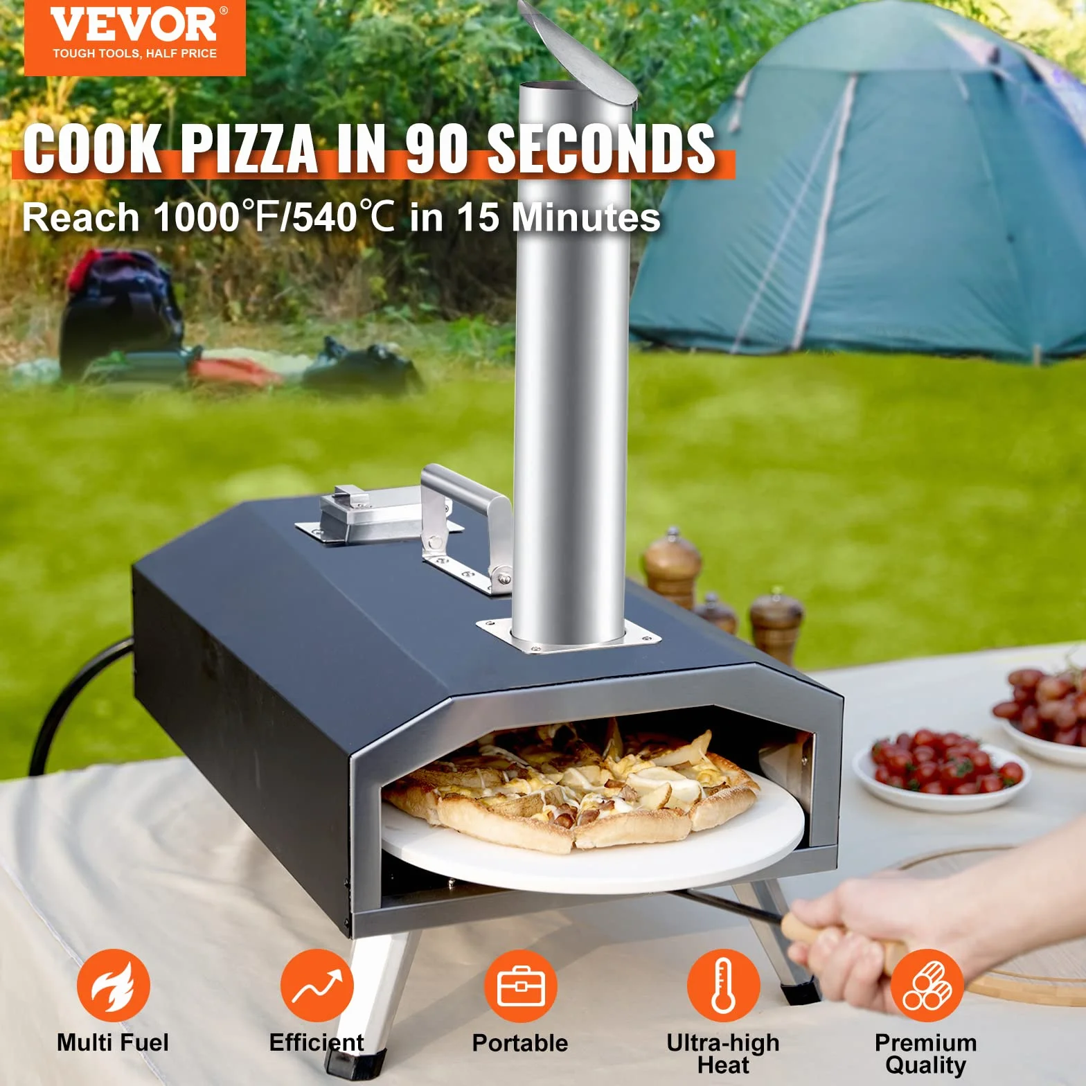 VEVOR Przenośny piec do pizzy gazowy 304,8 mm stal nierdzewna 540 ℃