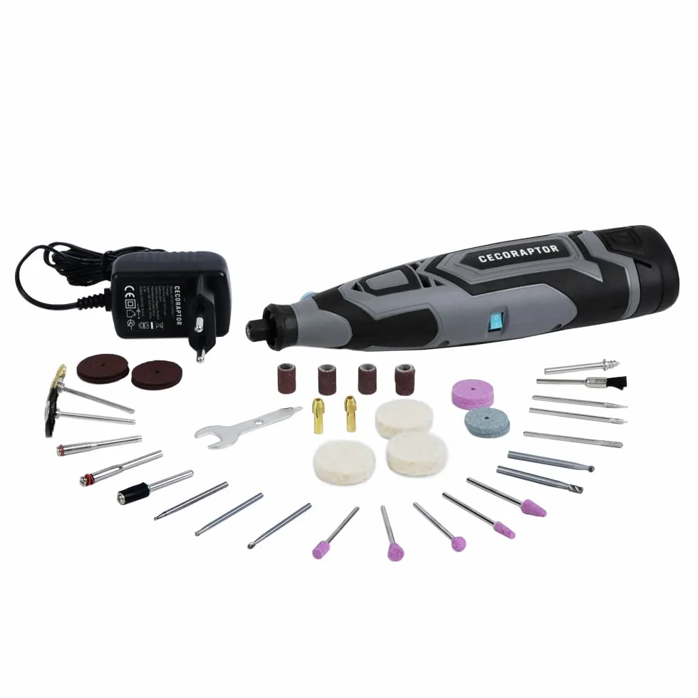 Cecotec Precyzyjne narzędzie obrotowe CecoRaptor Perfect Polish&Sand 1200 Ultra. Bateria 12V i 1500 mAh, Prędkość bez ładowania 25000 obr/min, Autonomia 60 min, Zestaw 60 Akcesoria