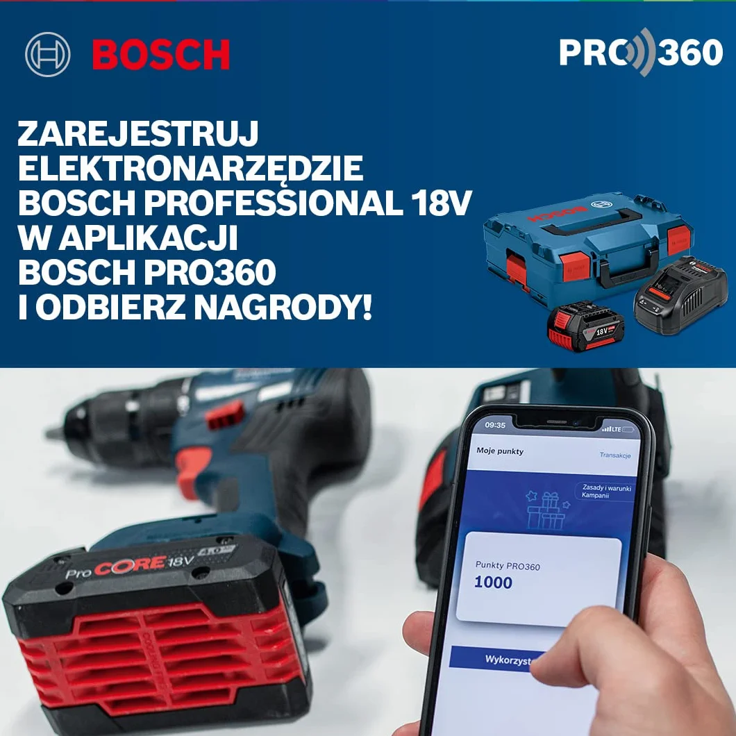 Bosch Professional system 18V: akumulatorowa wiertarko-wkrętarka udarowa GSB 18V-110 C (maks. moment obrotowy 110 Nm, walizka L-BOXX)