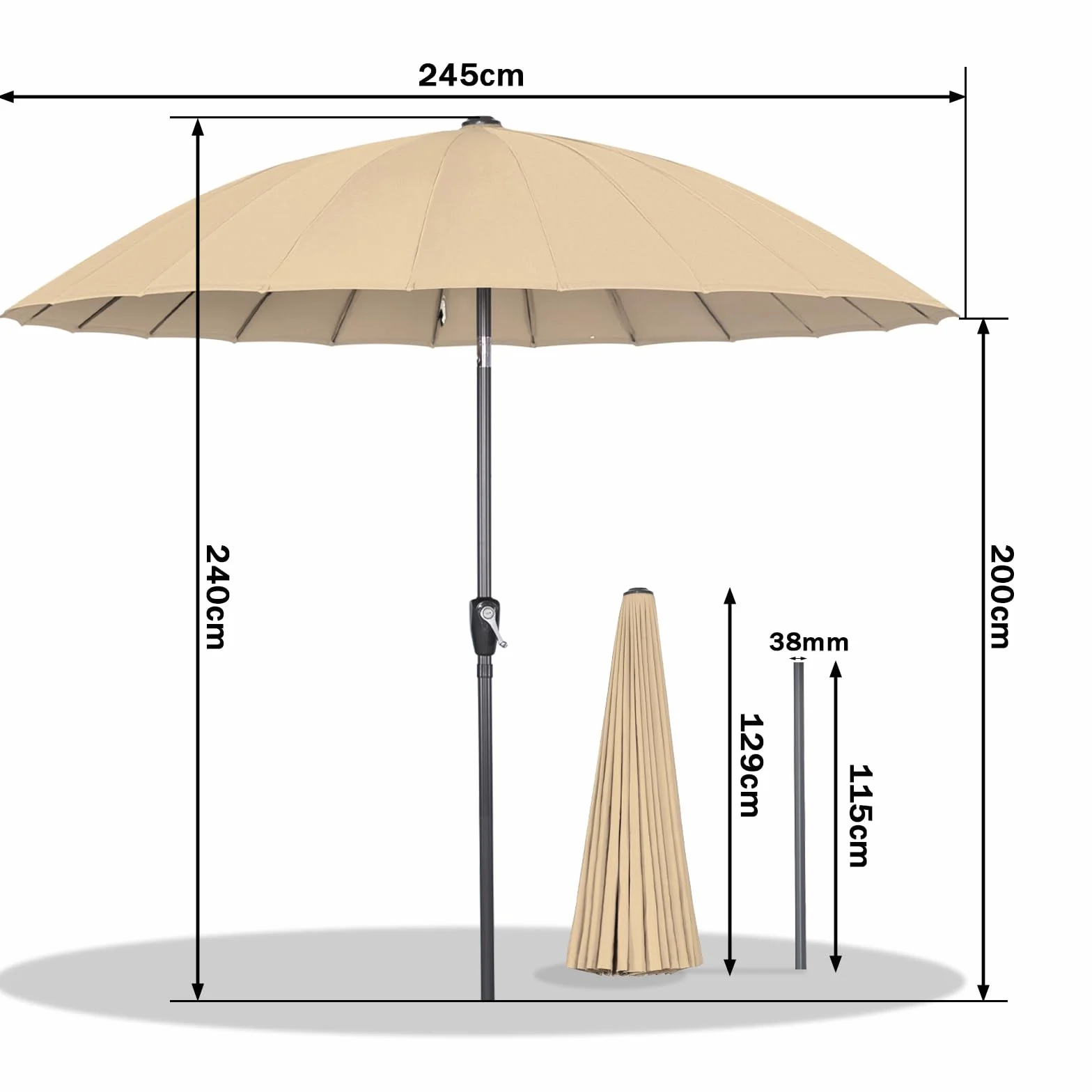 Angel Living 250 cm okrągły parasol ogrodowy aluminiowy z mechanizmem przechylania korby