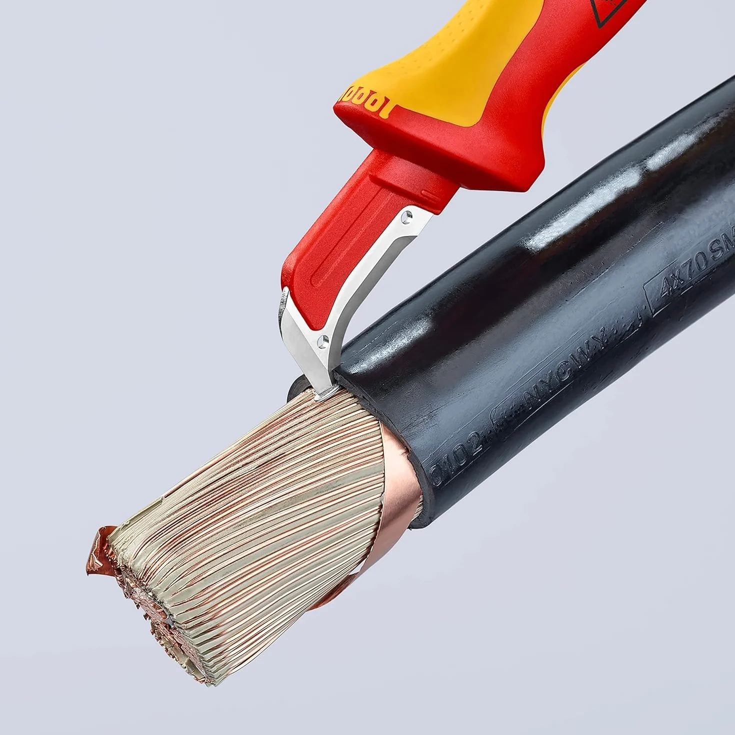 KNIPEX Nóż do ściągania izolacji ze stopką prowadzącą z wielokomponentowymi osłonkami, izolowane wg VDE 180 mm, 98 55