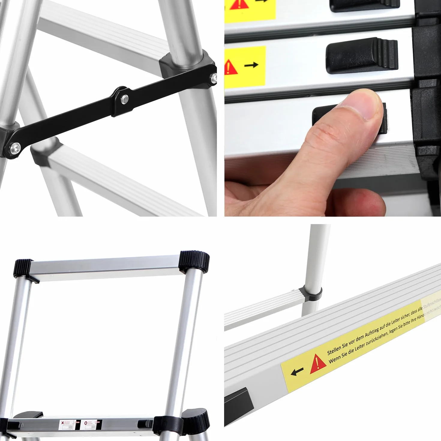 Składana drabina teleskopowa aluminiowa 1,7+2 m, 5+6 szczebli, antypoślizgowa, nośność 150 kg