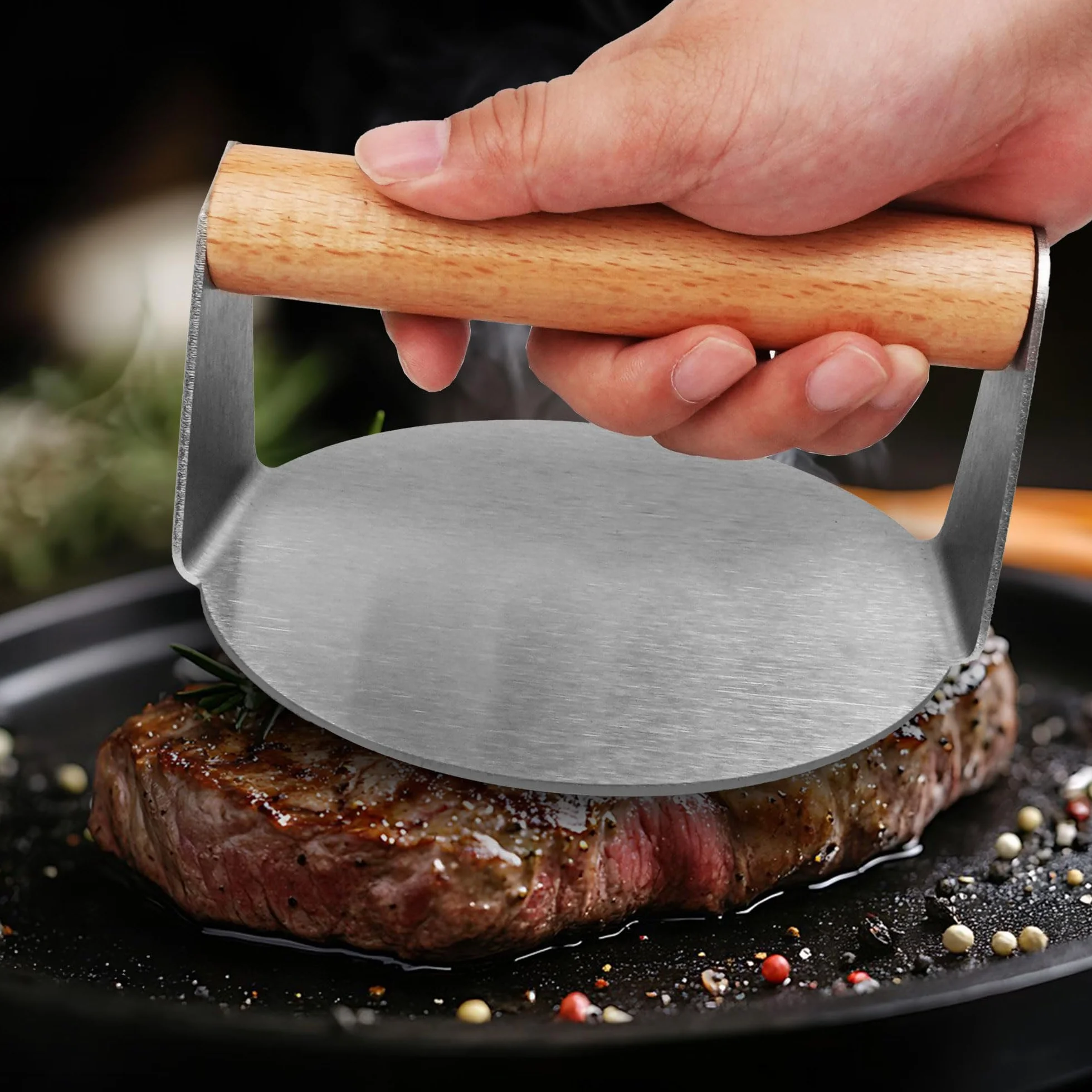 Prasa do burgerów ze stali nierdzewnej, 100 arkuszy papieru do pieczenia, płaski grill
