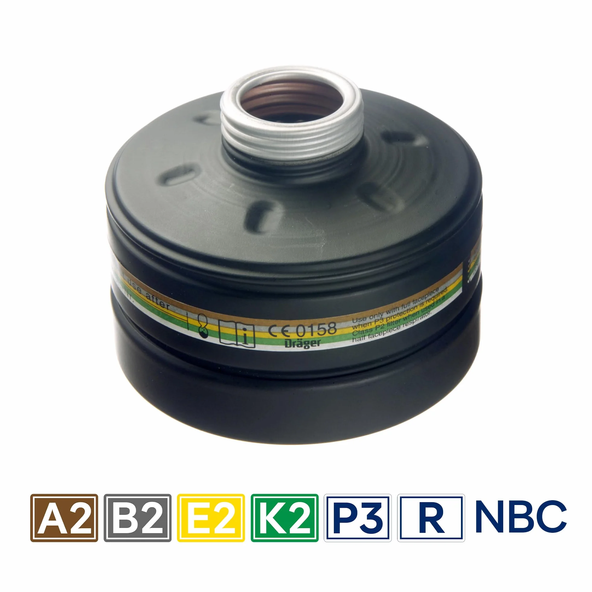 Dräger Rd40 filtr ochrony cywilnej klasy ochrony A2B2E2K2-P3 R D/NBC (czarny) do gazów, oparów, cząstek stałych, 1 szt. | filtr kombinowany do maski pełnej CDR 4500