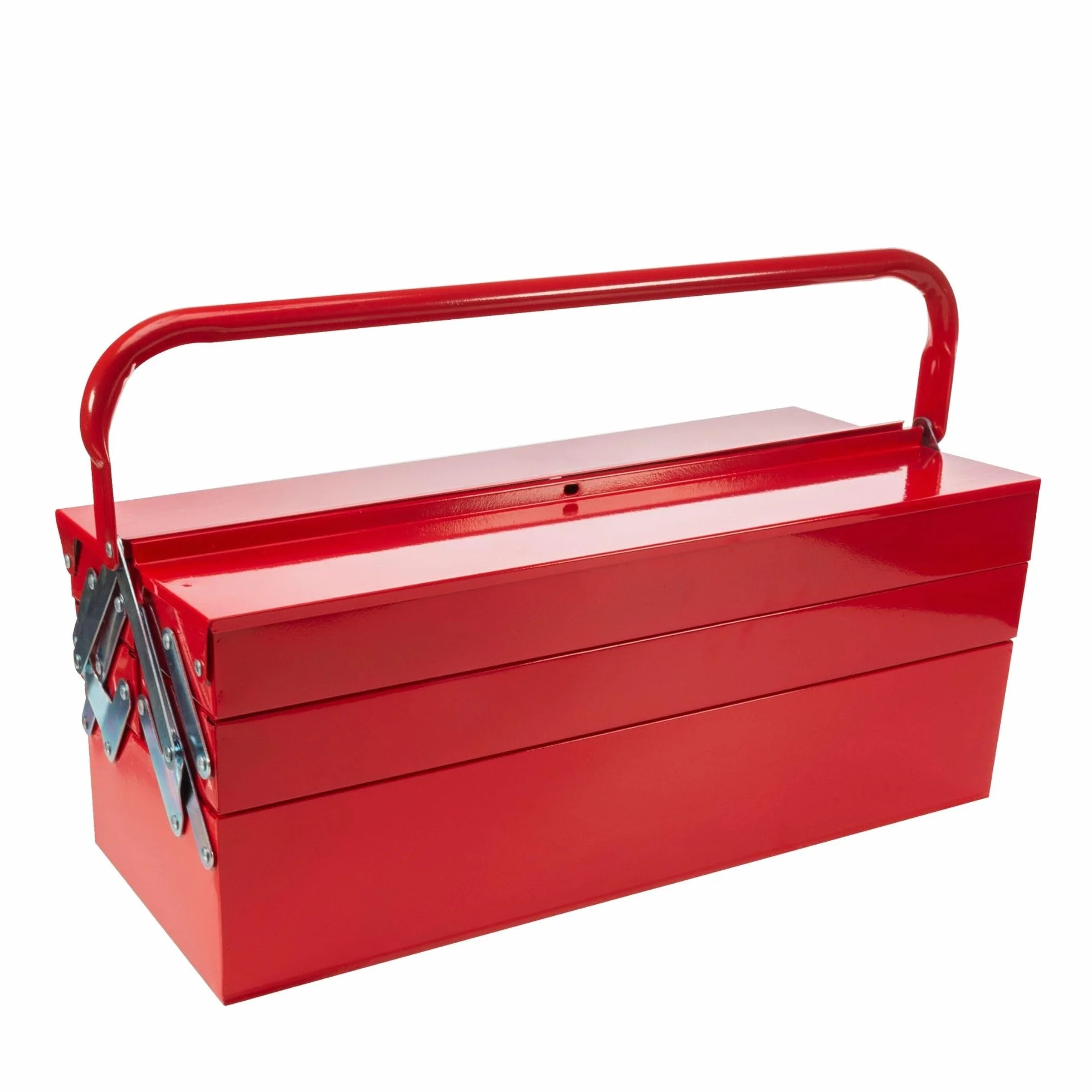 Toolland Metalowa skrzynka narzędziowa 530 x 200 x 200 mm, 5 przegródek system cantilever, czerwona walizka na narzędzia z rozkładanymi półkami, duża skrzynia z uchwytem
