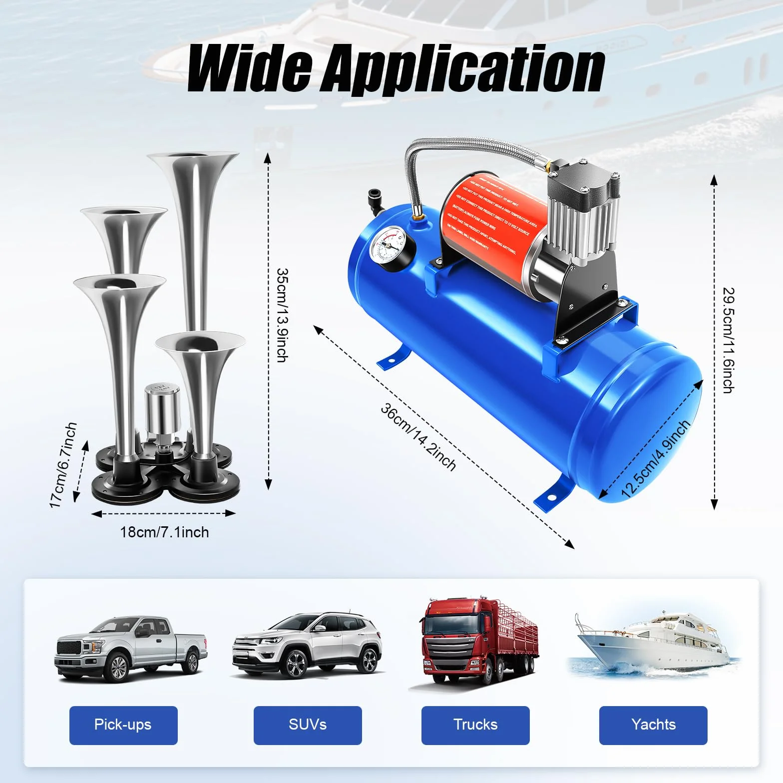kompletny system kompresorowy, z 6L i 4-rurowym klaksonem, 12V zestaw 4-trąbkowy klakson do pociągów i kompresor powietrza 150PSI, kompresor powietrza trąbka, zestaw do budowy klaksonu