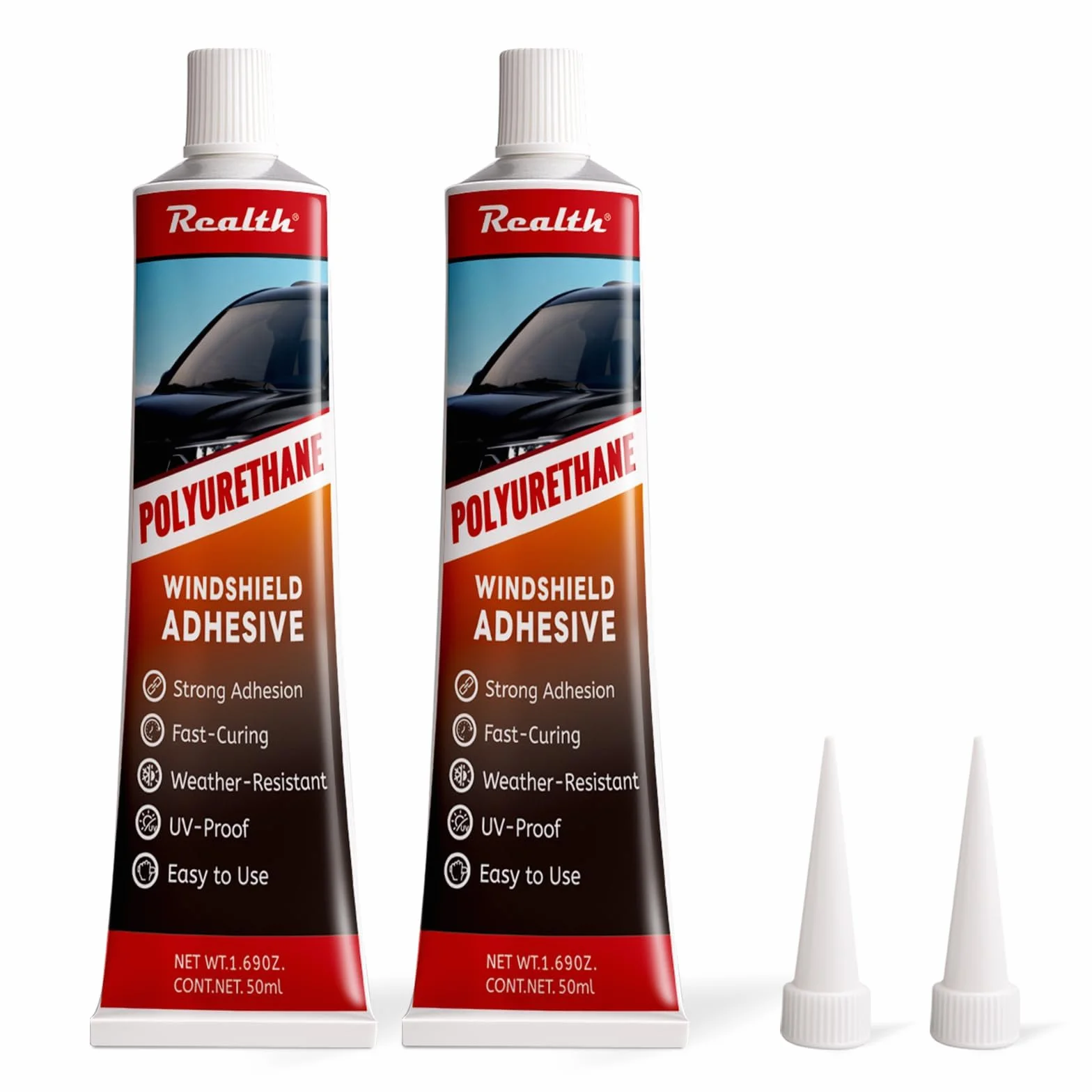 Realth Uszczelniacz szyb | Czarny uszczelniacz 100ml | Szybkie utwardzanie | Odporność na wysokie temperatury | Naklejka na szybę samochodową | Ciężarówki | Van i Autobusy