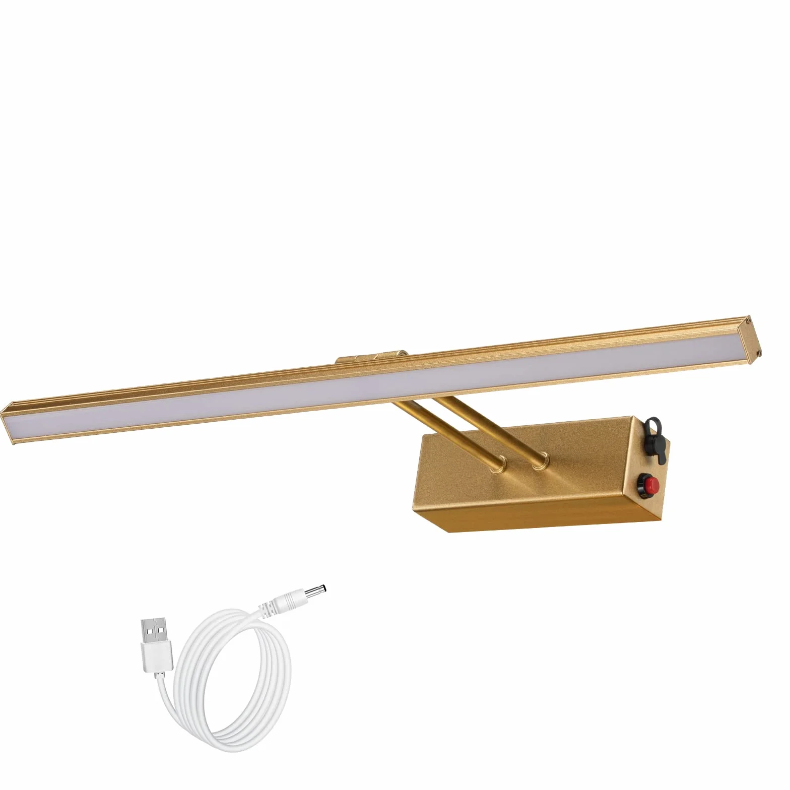 Lampa ścienna LED, 17" całe metalowe oświetlenie wielokrotnego ładowania, bezprzewodowa lampa LED do rzutek, malowane lustro, rama, dzieło sztuki, lustro, 5500 k, 220 lm, złota