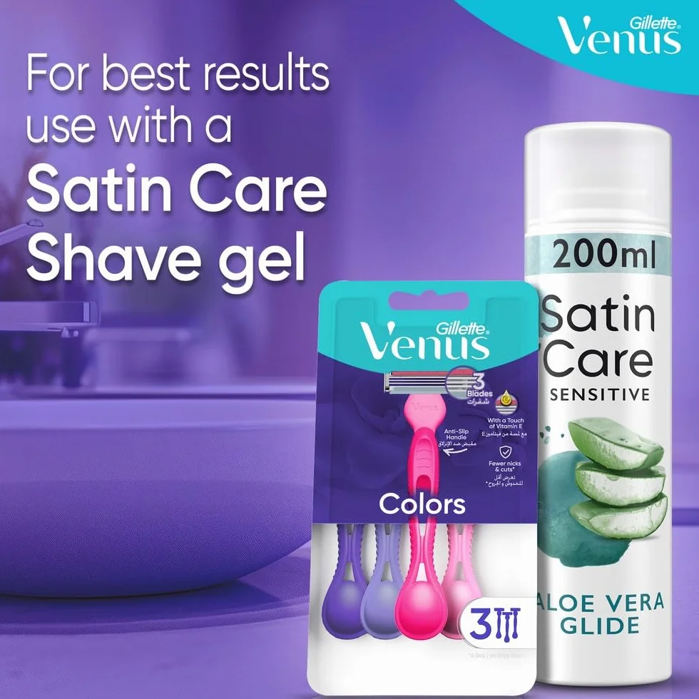 Gillette Venus 3 podstawowe jednorazowe golarki damskie, 3 damskie golarki z wygodnymi ostrzami