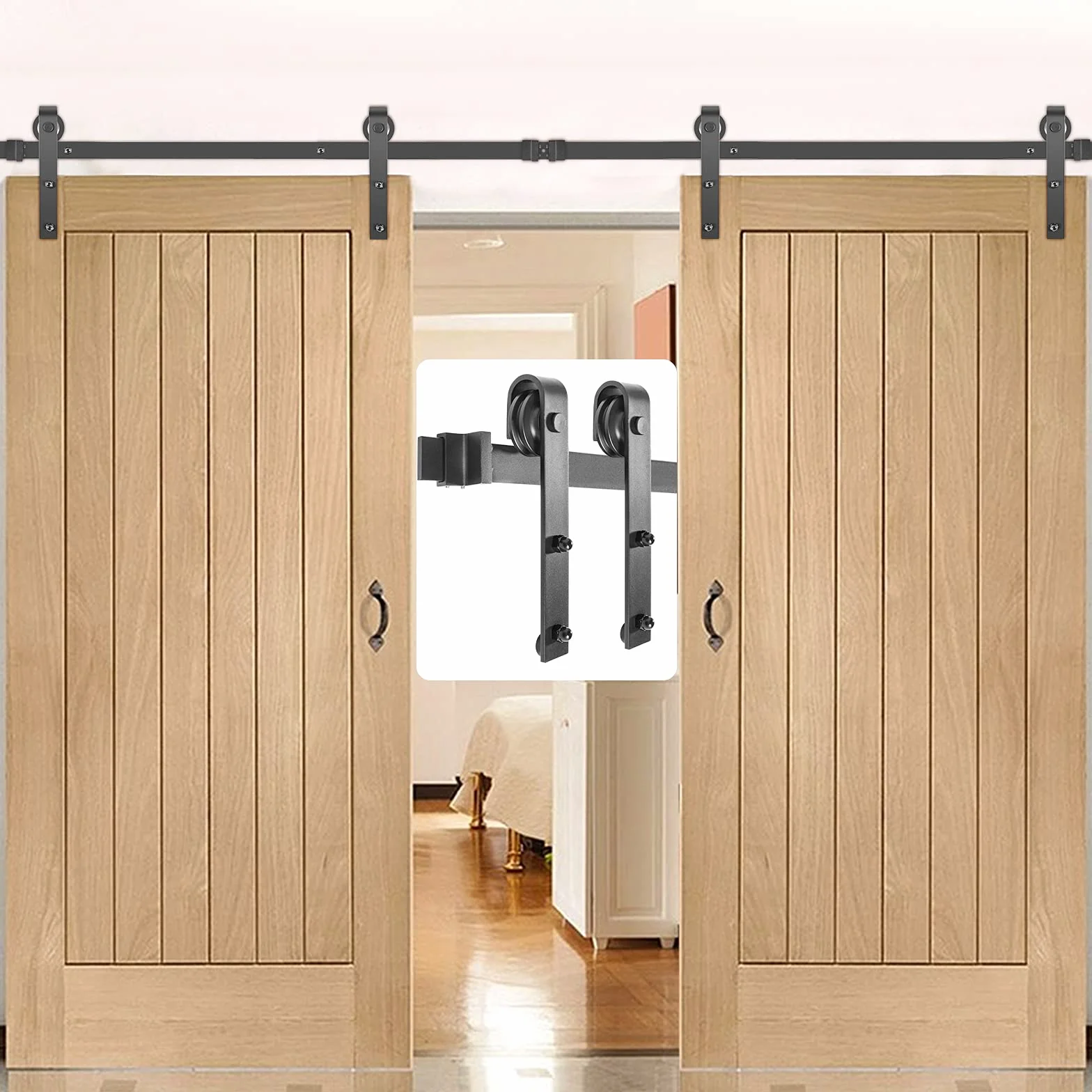 VEVOR Szyna do drzwi przesuwnych ze stali węglowej, zestaw szyn do drzwi stodołowych o długości 335 cm, system drzwi przesuwnych 150 kg, odpowiedni do pomieszczeń i na zewnątrz