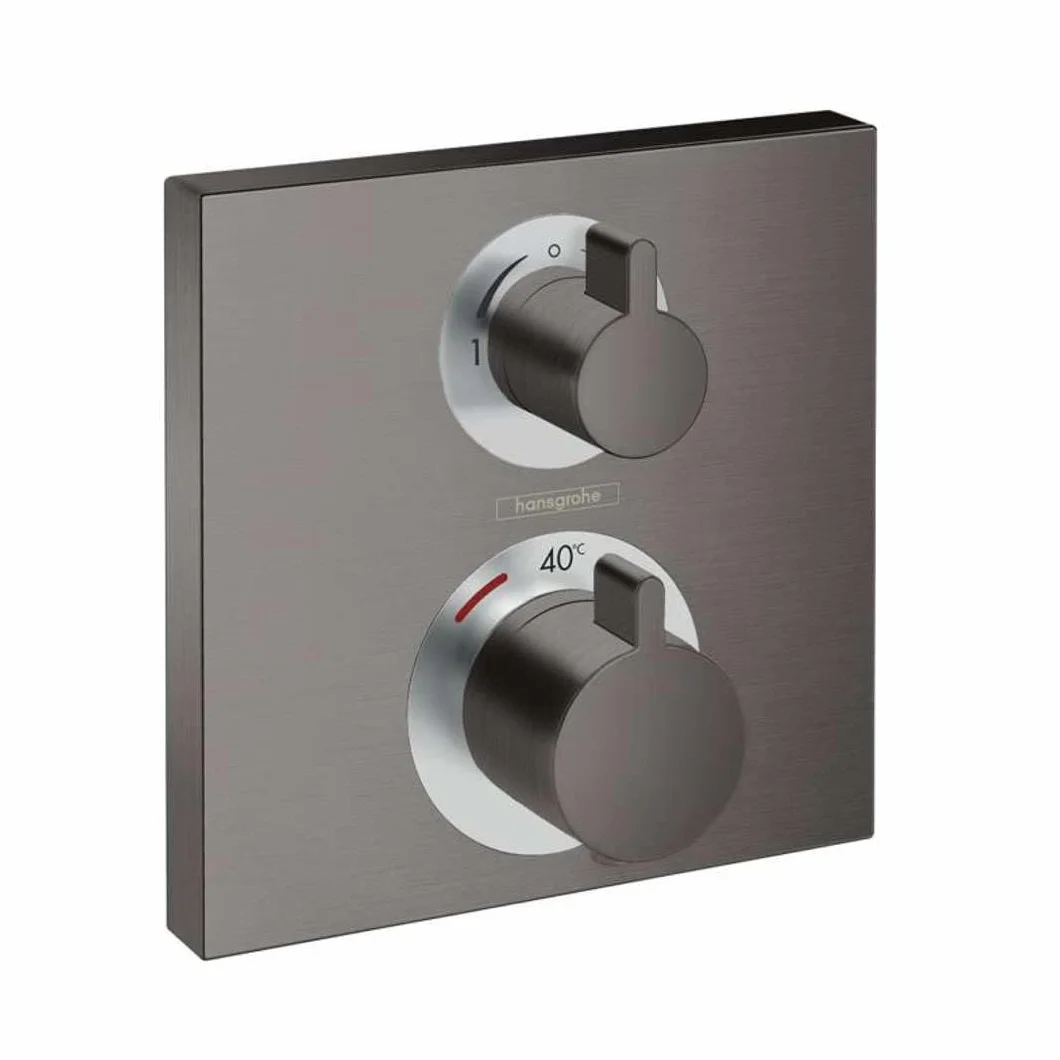 hansgrohe Ecostat Square - bateria termostatyczna podtynkowa, armatura łazienkowa z zabezpieczeniem przy 40 °C, thermostat kwadratowy, kran do 2 odbiorników, czarny chrom szczotkowany, 15714340