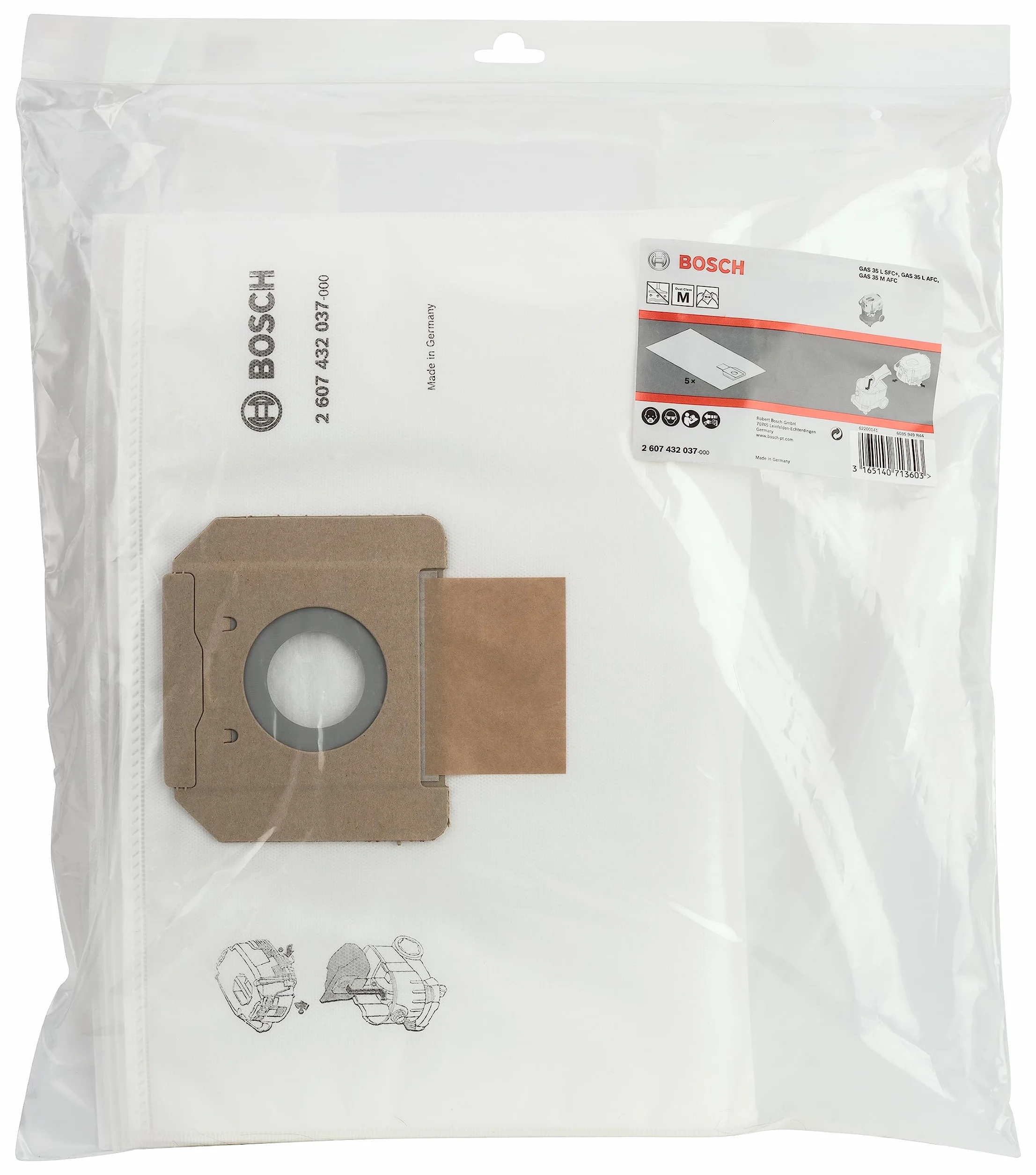 Bosch 5x Włókninowy Worek Filtracyjny (Polar, Zapasowy Worek do GAS 35 L AFC/L SFC+/M AFC Professional, Osprzęt do Odpylaczy)