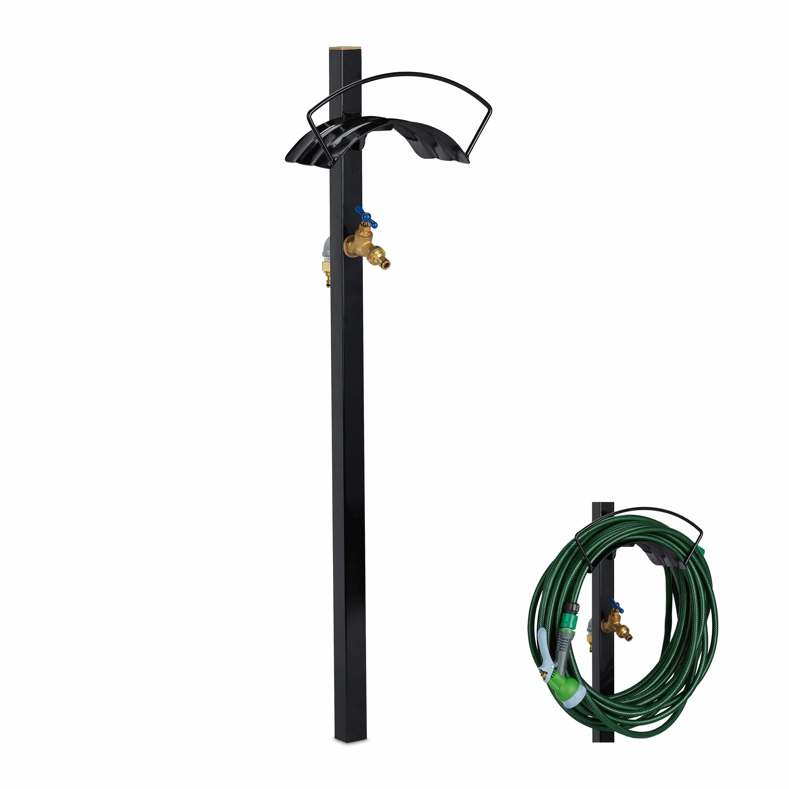 Relaxdays Kran ogrodowy 2x przyłącza 3/4" 45 m węża stal czarny HBT 107,5x33x18 cm