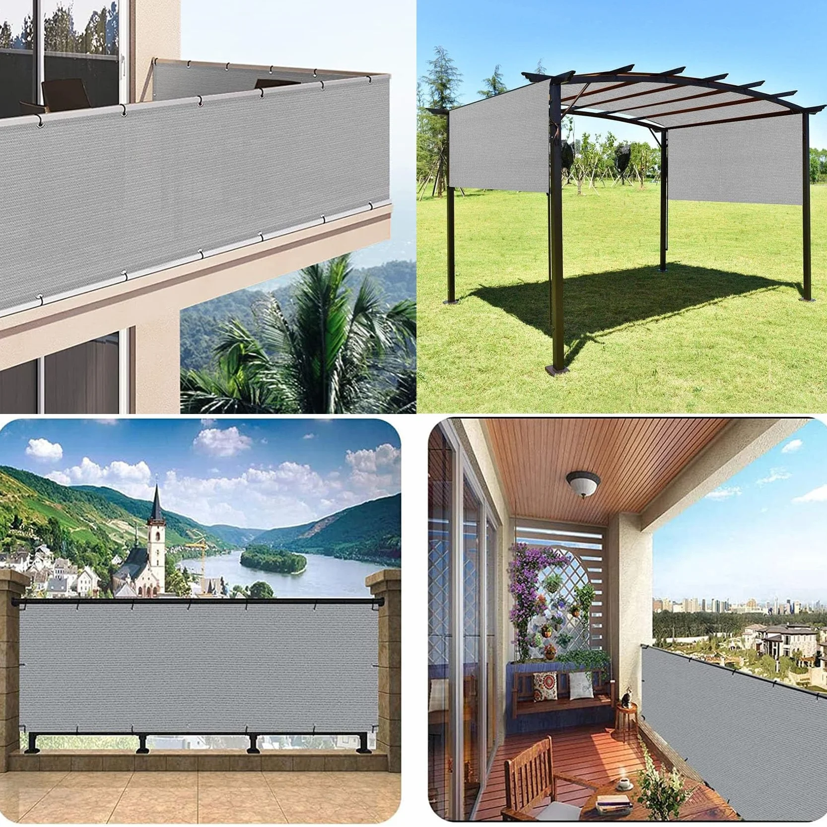 Osłona balkonowa 120 x 700 cm odporna na warunki atmosferyczne szara na taras prywatności z liną i oczkami