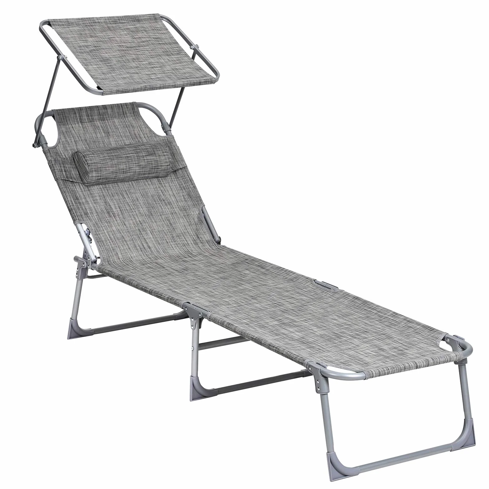SONGMICS GCB19T składany leżak plażowy 53x193x29 cm obciążenie 150 kg ochrona przed słońcem szary melanż