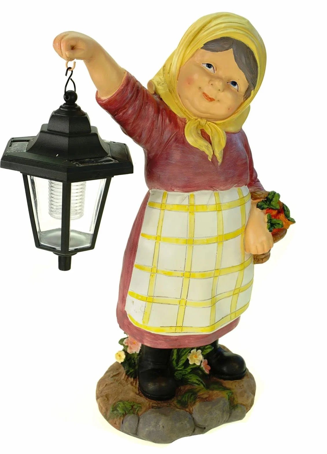 Kremers Schatzkiste Figurka ogrodowa Babcia Edeltraud z latarnią solarną i koszem 39 cm