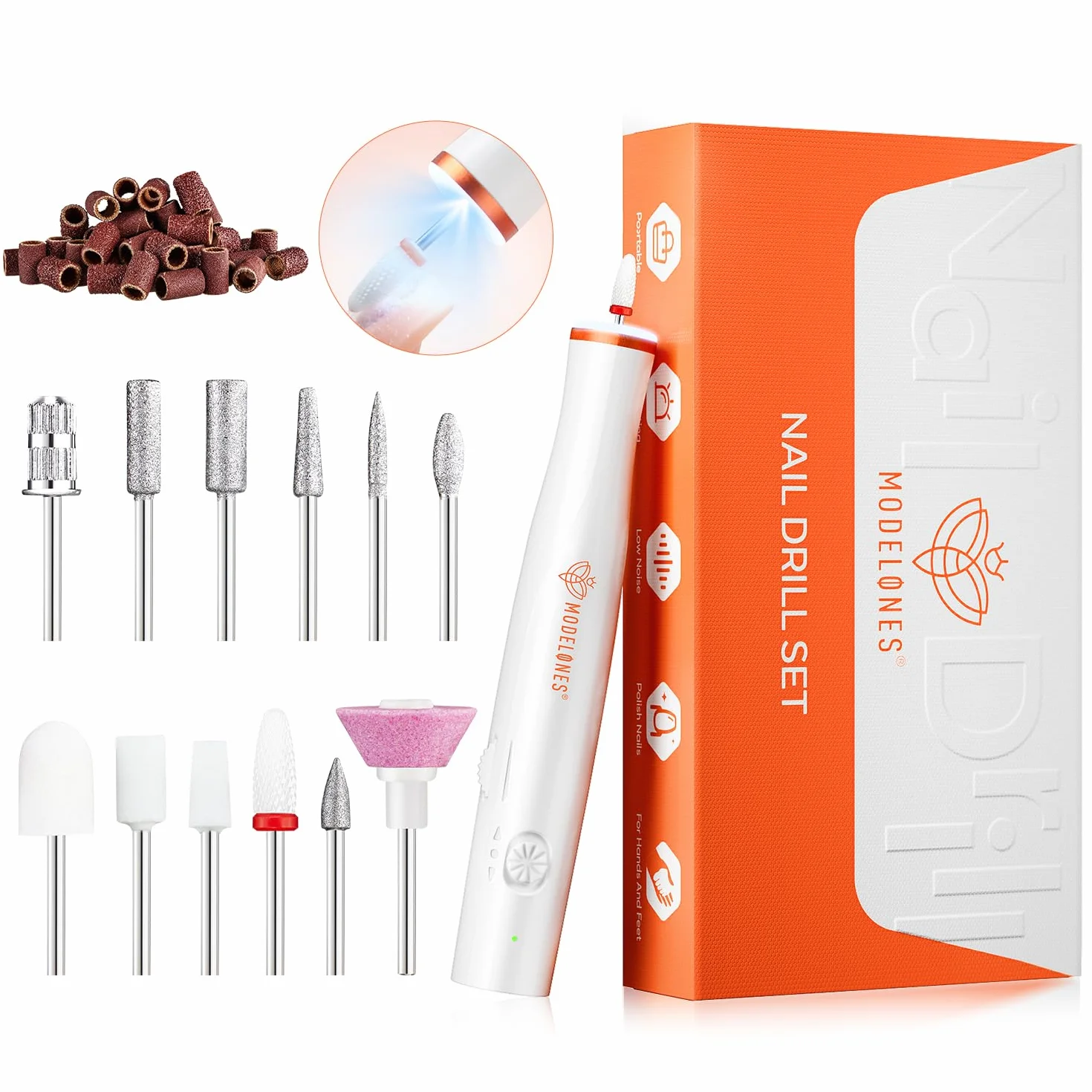 modelones Bezprzewodowa frezarka do paznokci, 13 w 1, do paznokci żelowych 25 000 obr./min, zestaw do manicure i pedicure, światło LED, pilnik do paznokci żelowych, akrylowych, do kształtowania