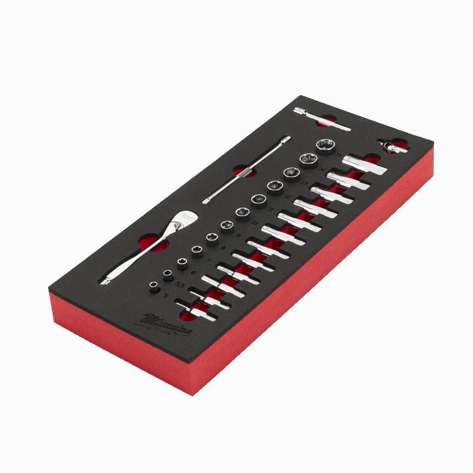 Milwaukee Zestaw 28 nasadek z grzechotką i nasadkami 1/4" do obsługi warsztatowej 88 cm