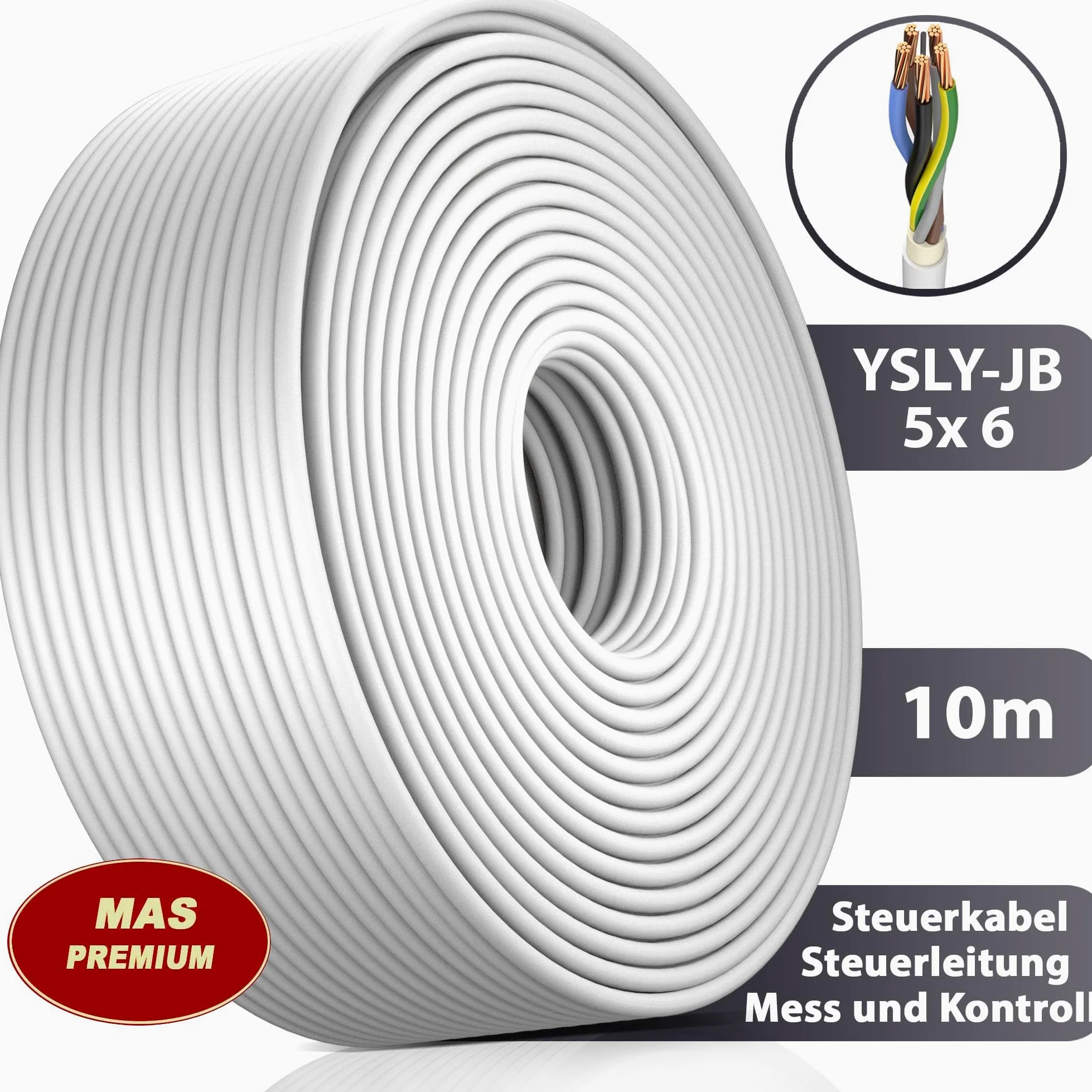 YSLY-JB 5 x 6 mm² elastyczny kabel sterujący, szary, przewód pomiarowy, kontrolny i regulacyjny, do obrabiarek, przewód sterujący, skrzynka do ładowania e-samochodu, przyłącze do stacji ładującej (10