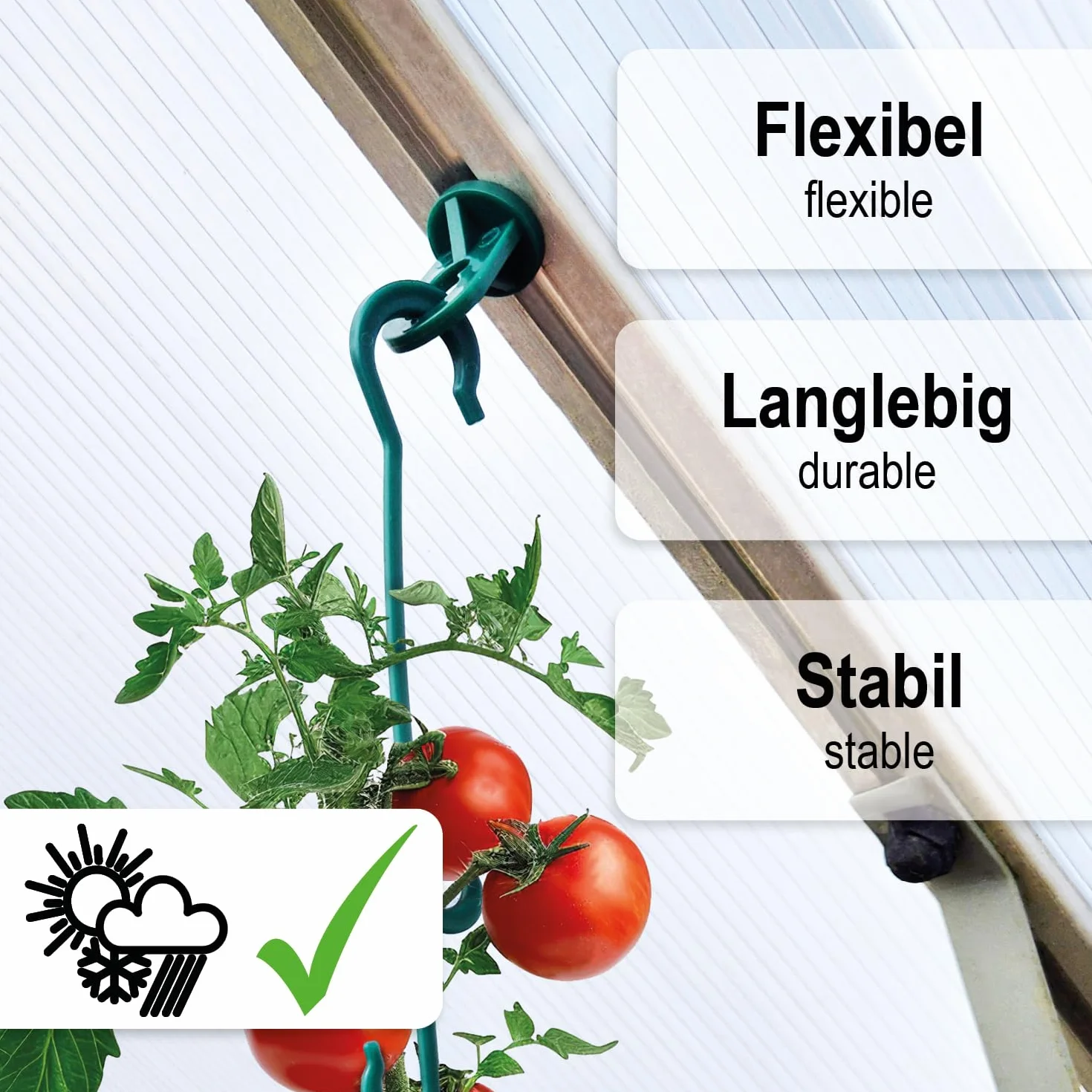 COM-FOUR® 50x klipsy szklarniowe - Stabilne uchwyty do roslin o duzej nosnosci - Urzadzenia do zawieszania szklarni i ogrodów zimowych - Oczka do szyn szklarniowych (050 klipsów - zielone)